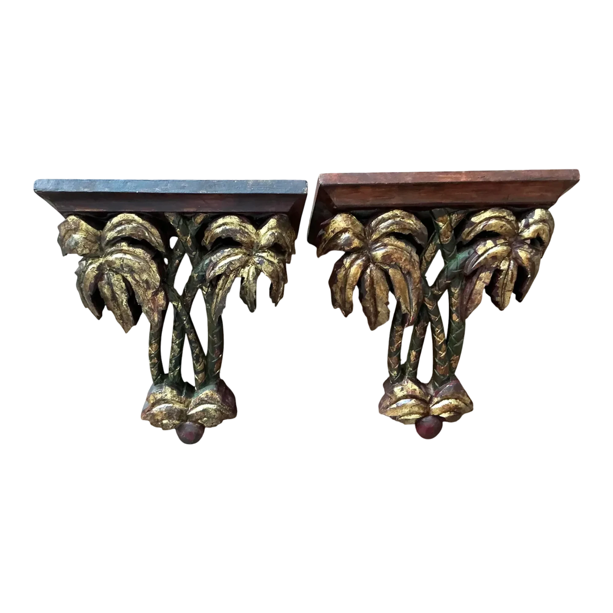 Vintage Regency Gilt Tipped Palm Tree Brackets - A Pair