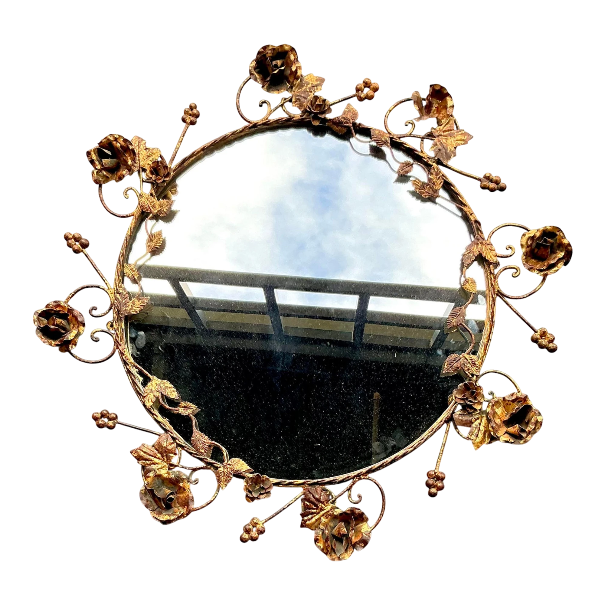 Vintage Regency Gilt Tipped Rose Vine Mirror