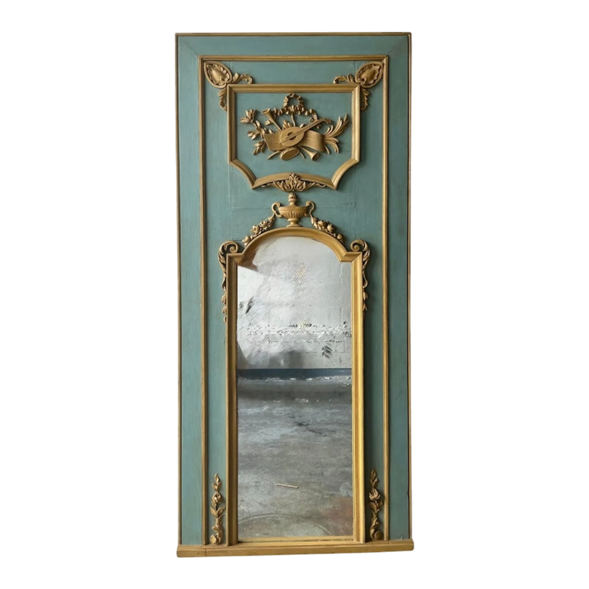 Vintage Regency Gilt Tipped Trumeau Mirror