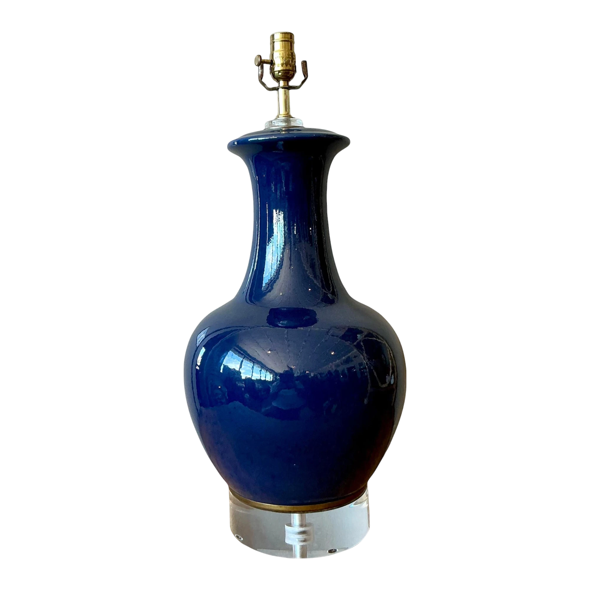 Vintage Regency Glazed Ceramic Bottle Lamp on Lucite Plinth