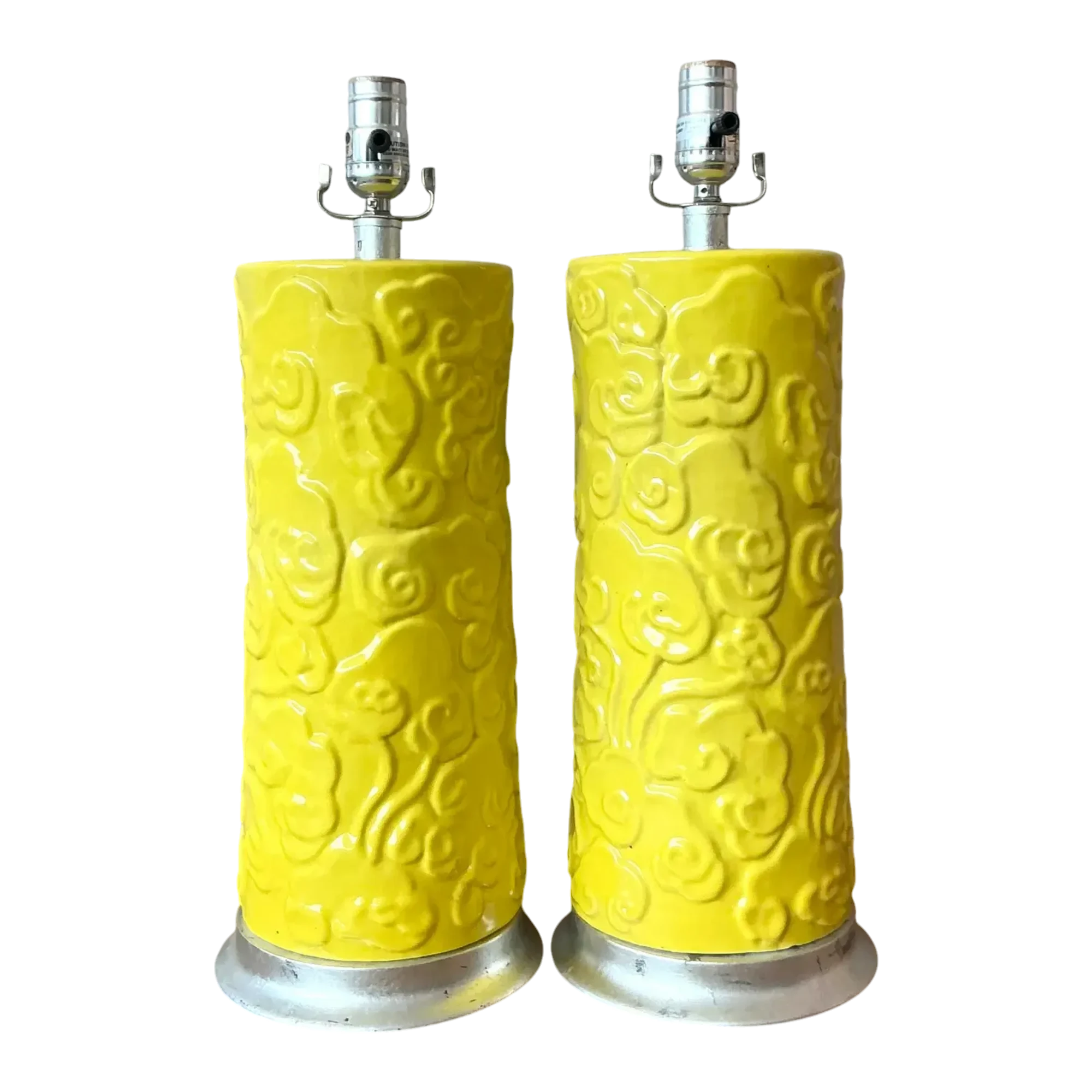 Vintage Regency Glazed Ceramic Cylinder Lamps - A Pair