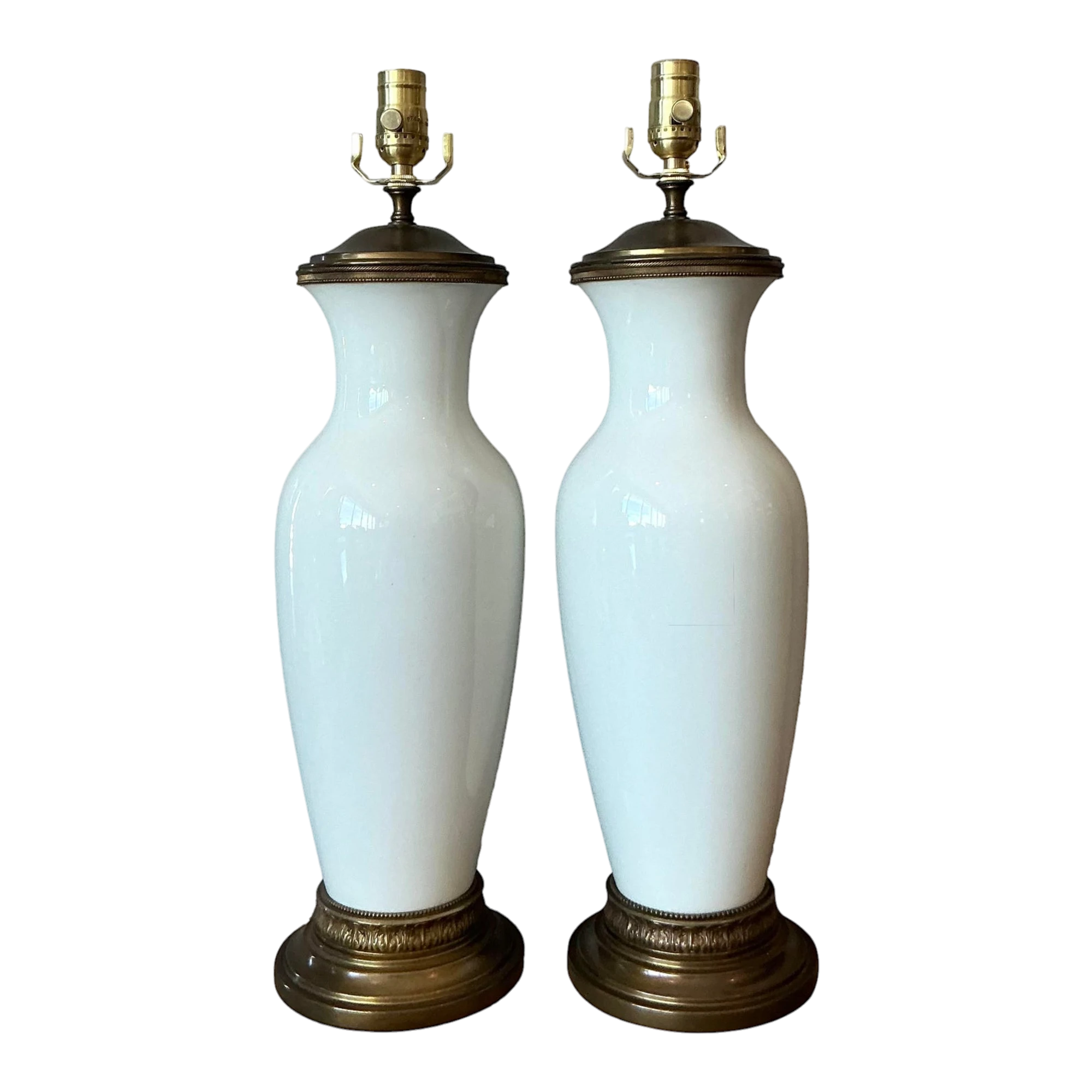 Vintage Regency Glazed Ceramic Lamps - A Pair
