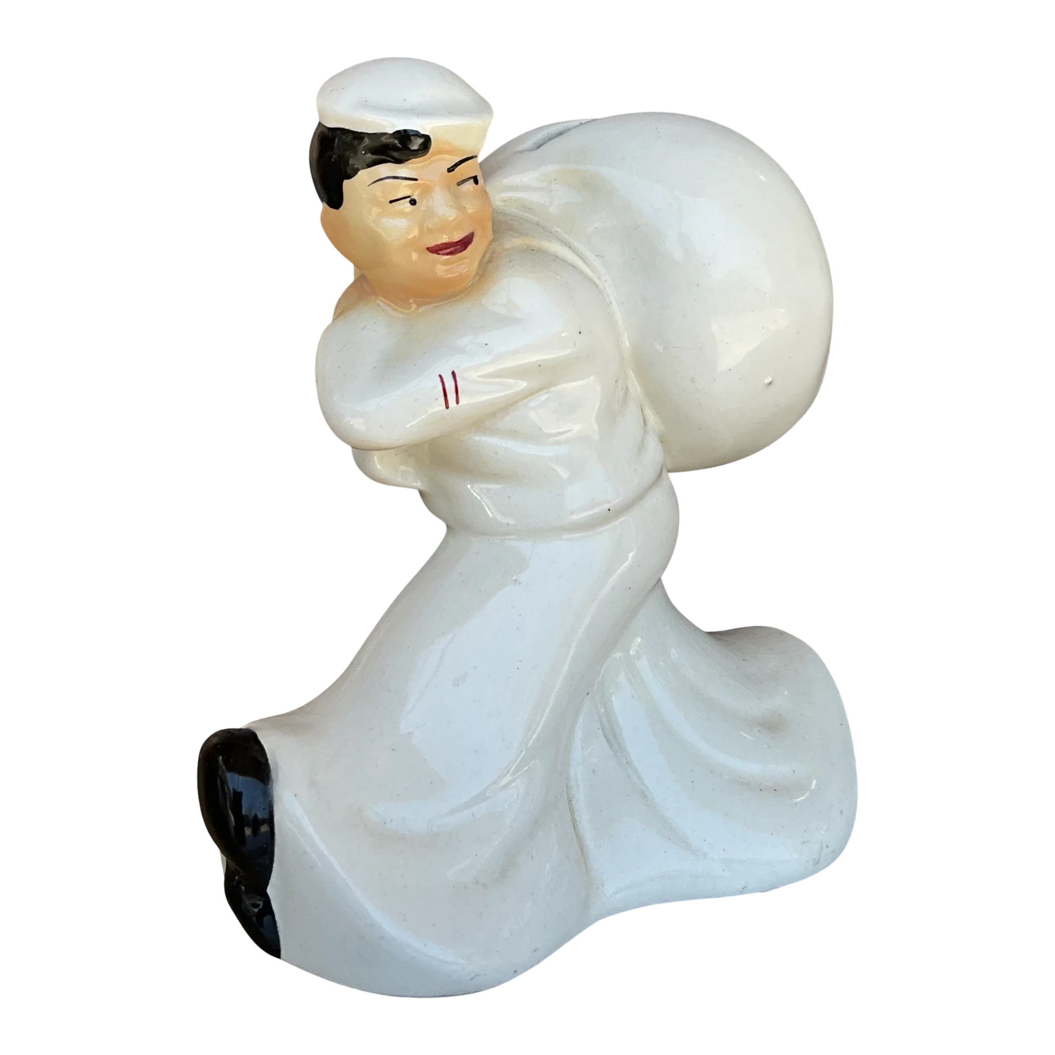 Vintage Regency Glazed Ceramic Navy Sailor Coin Bank