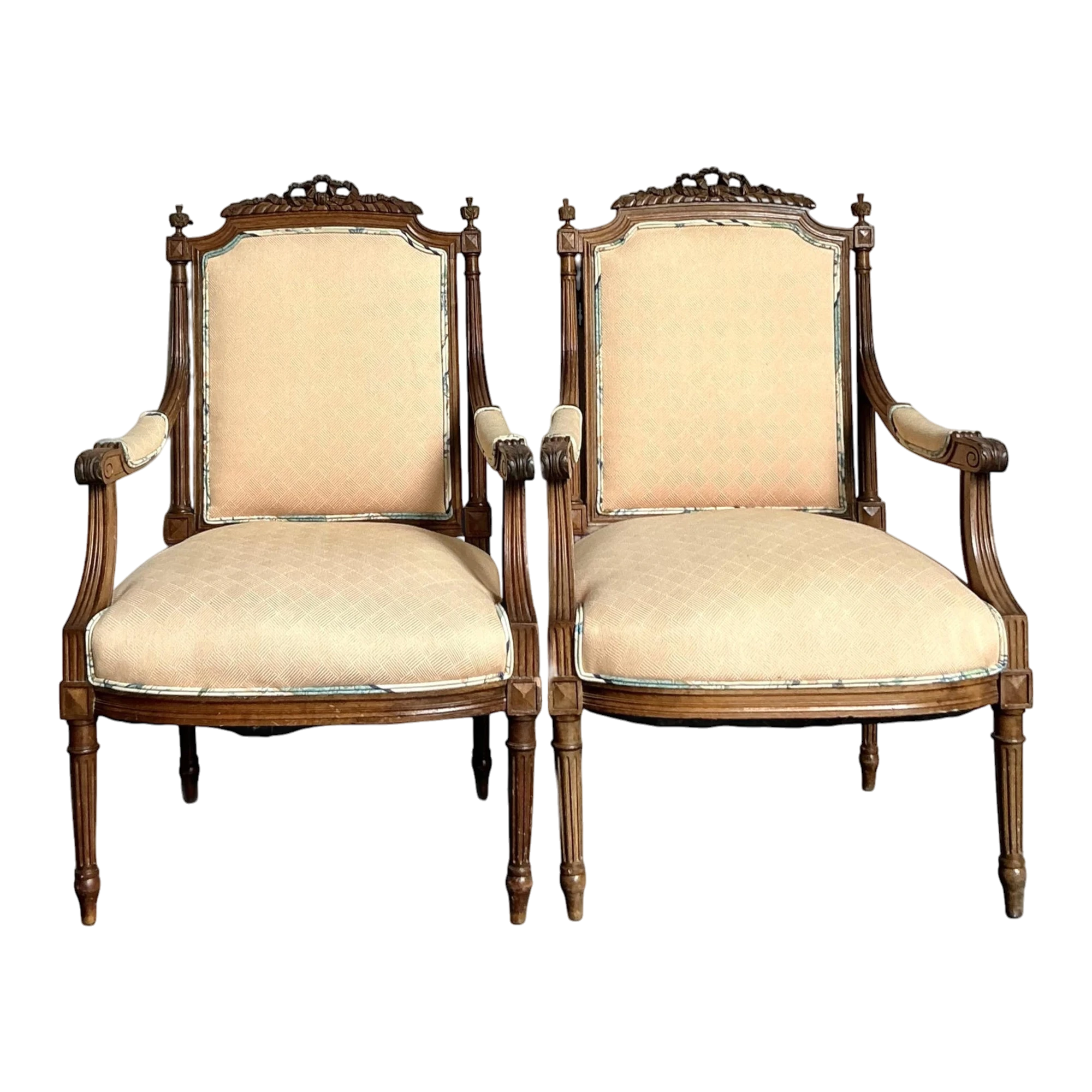 Vintage Regency Hand Carved Fauteuil Chairs - A Pair