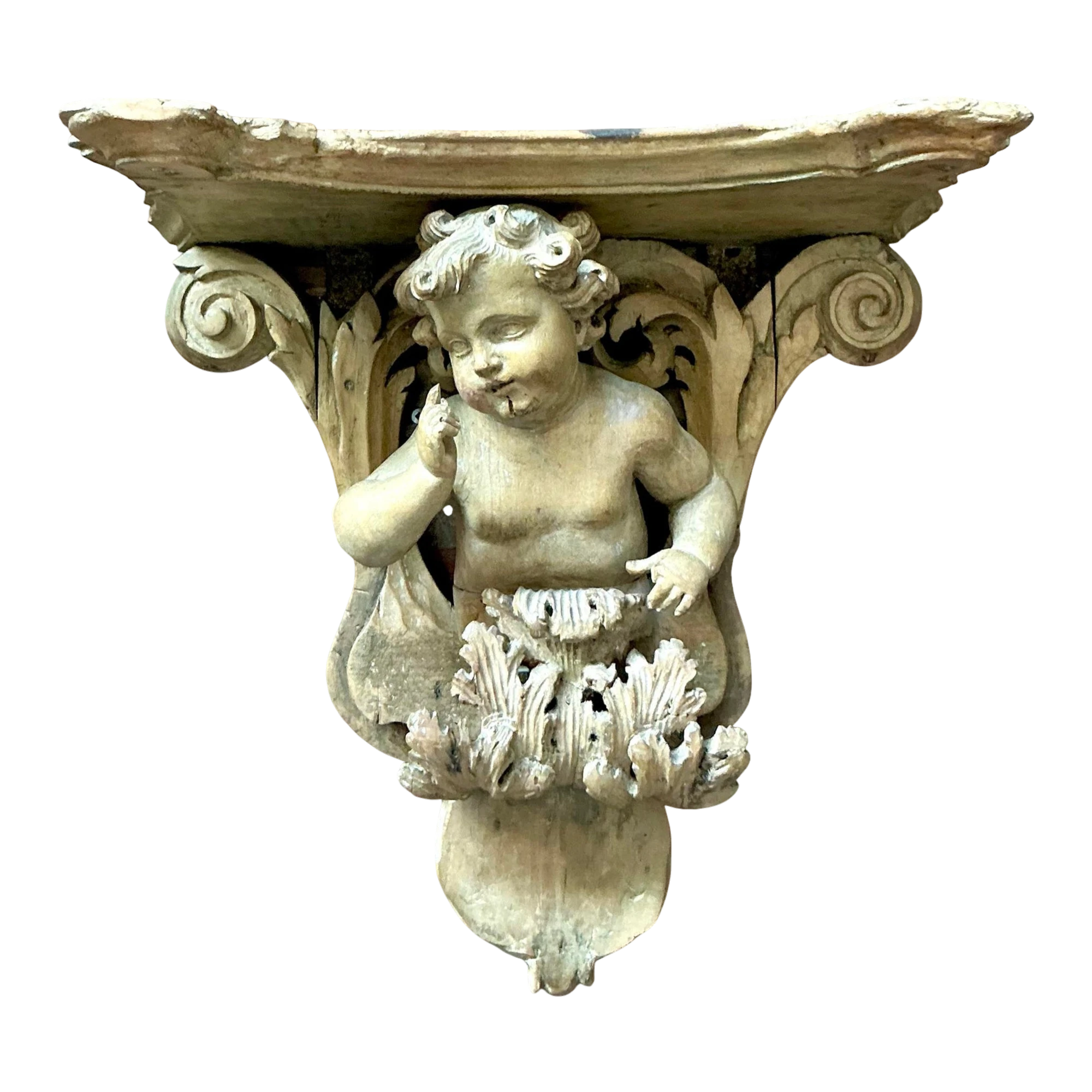 Vintage Regency Hand Carved Putti Bracket