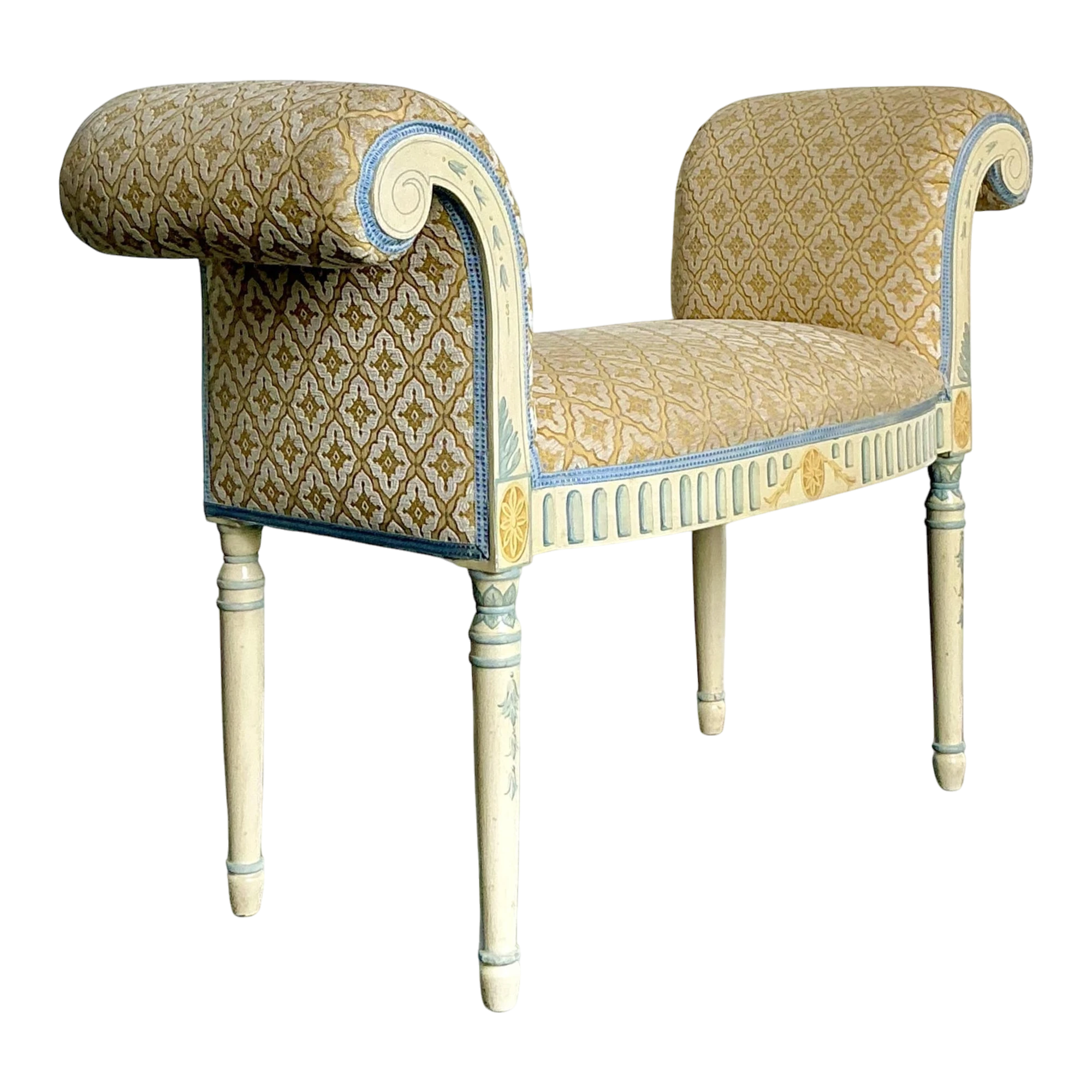 Vintage Regency Hand Painted Bow Front Bench