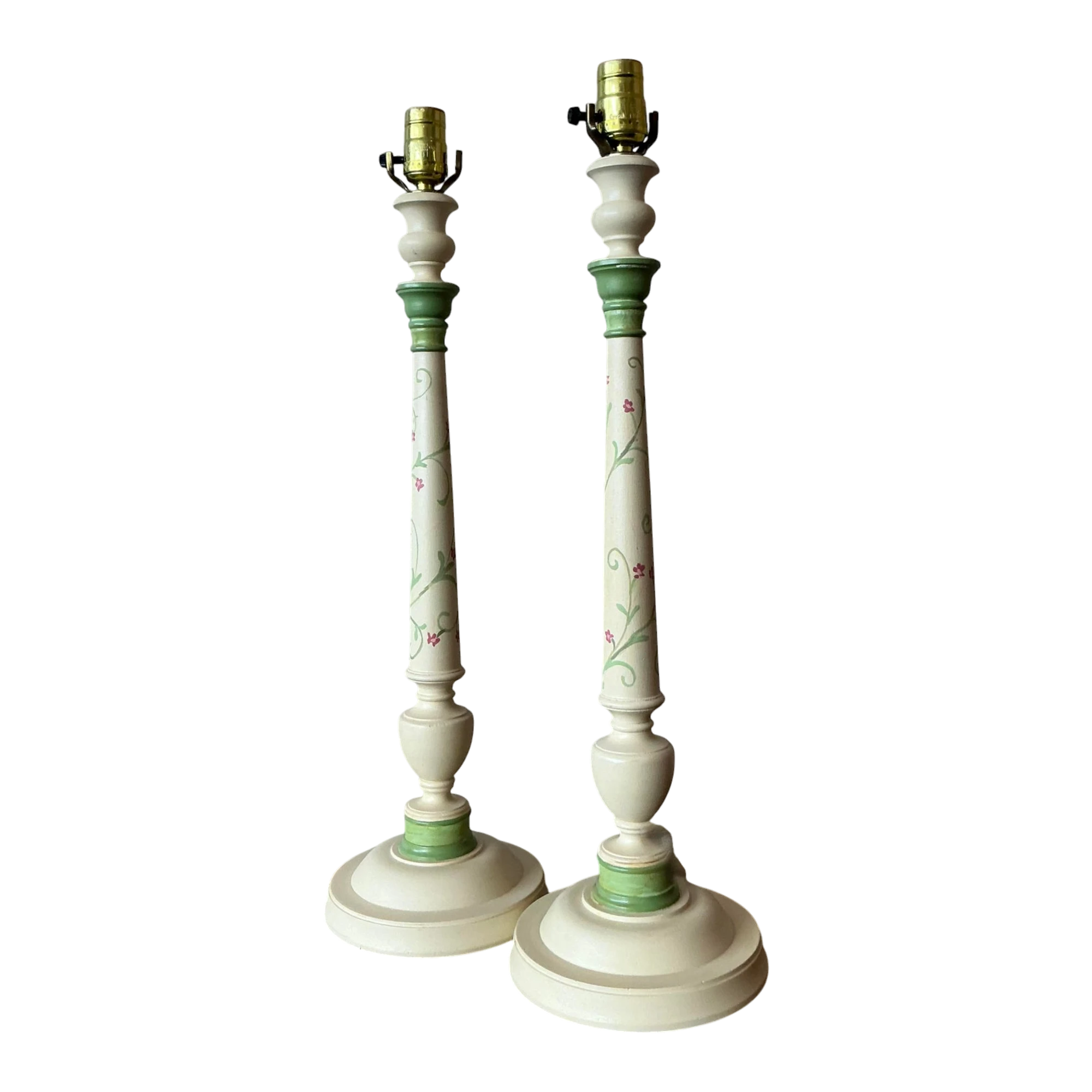 Vintage Regency Hand Painted Candlestick Lamps - A Pair
