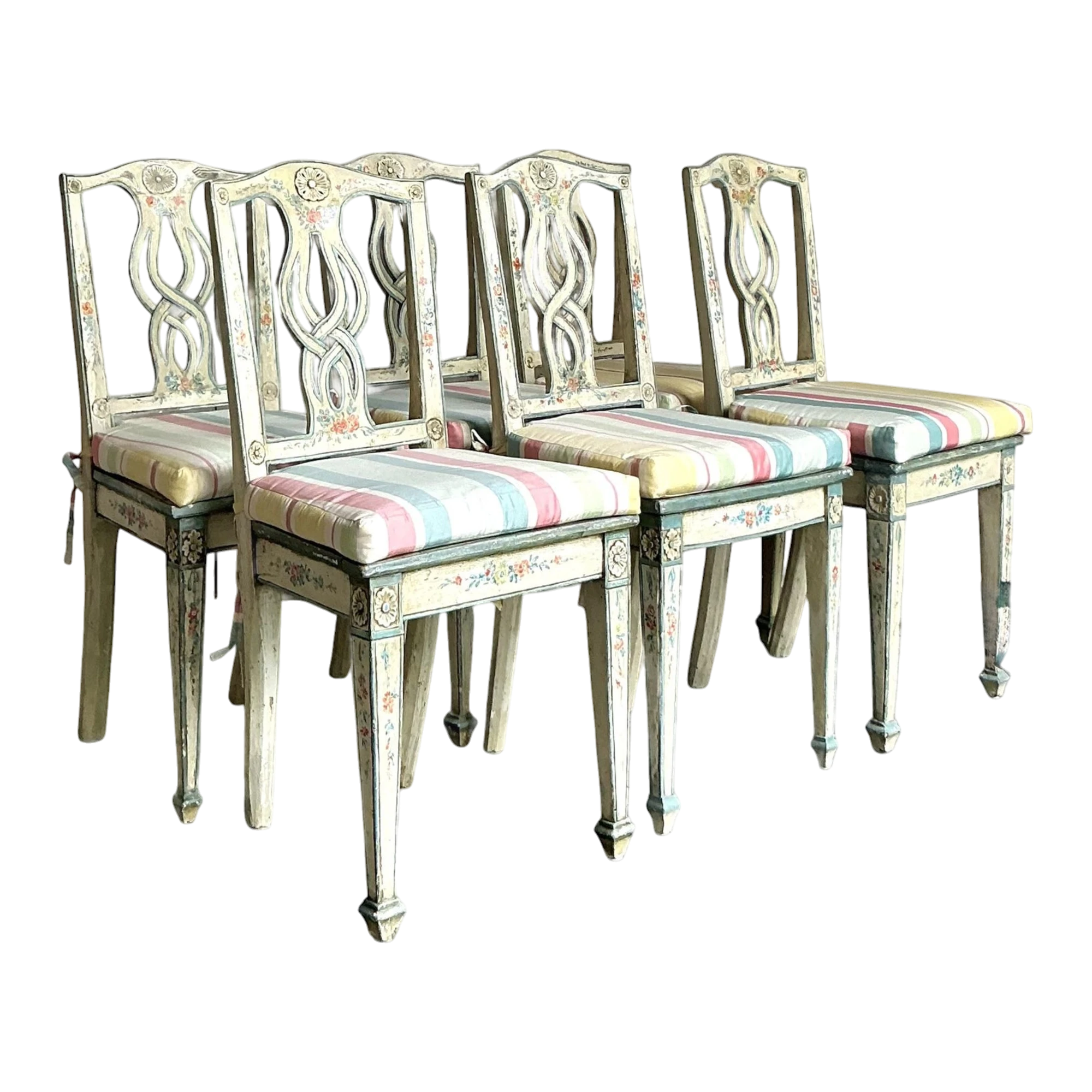 Vintage Regency Hand Painted Cane Dining Chairs - Set of 6