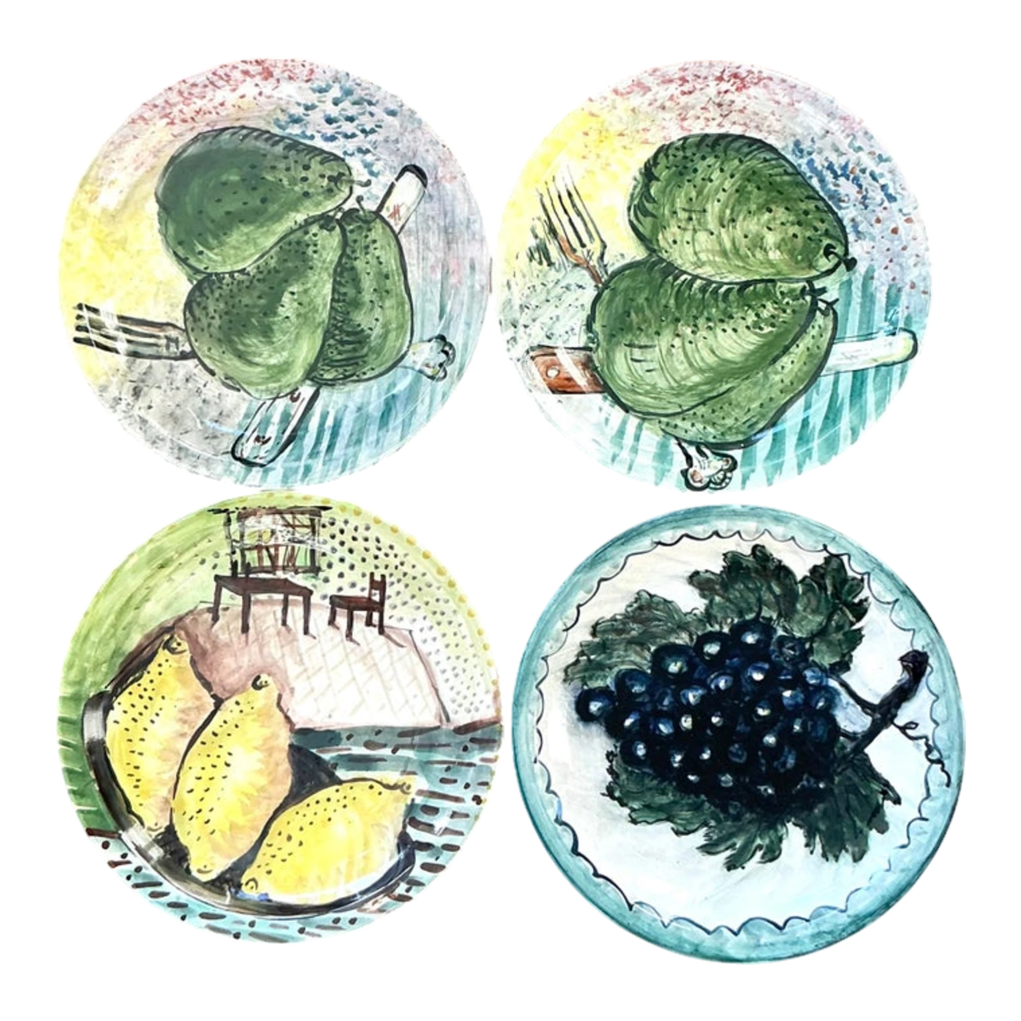 Vintage Regency Hand Painted Ceramic Plates - Set of 4