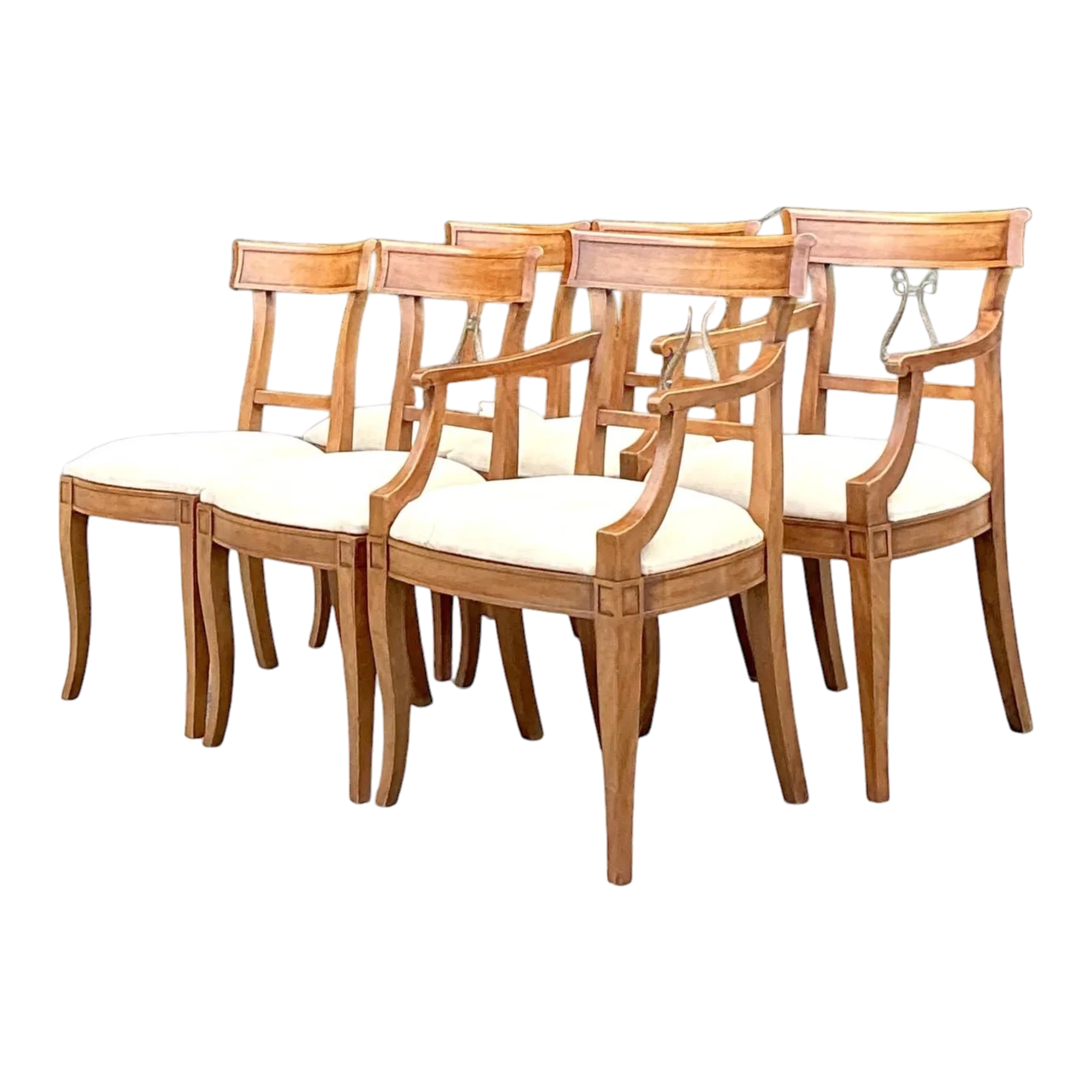 Vintage Regency Henredon Burnished Brass Dolphin Klismos Dining Chairs - Set of 6 — additional photo 1