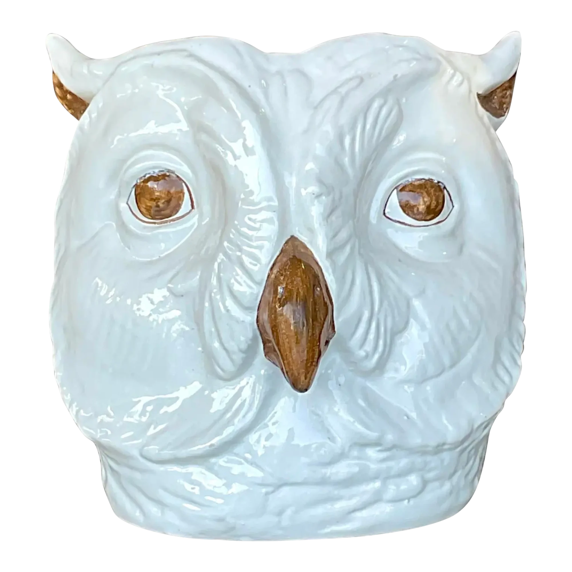 Vintage Regency Italian Hand Painted Owl Cache Pot