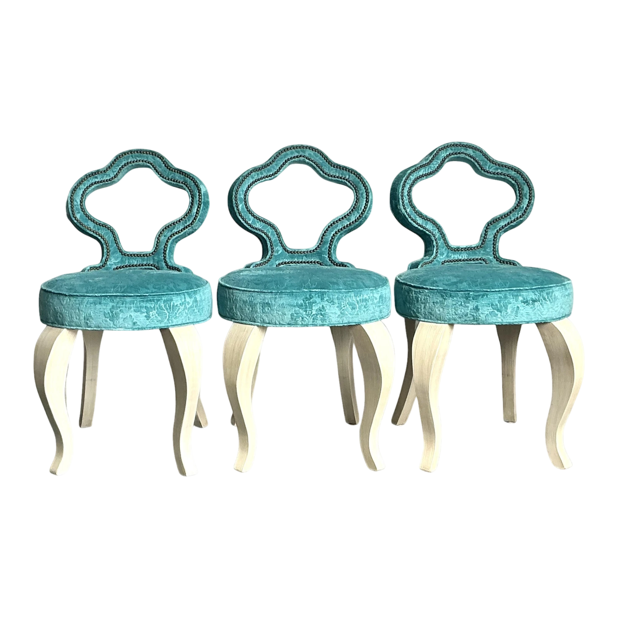 Vintage Regency Keyhole Barstools - Set of 3