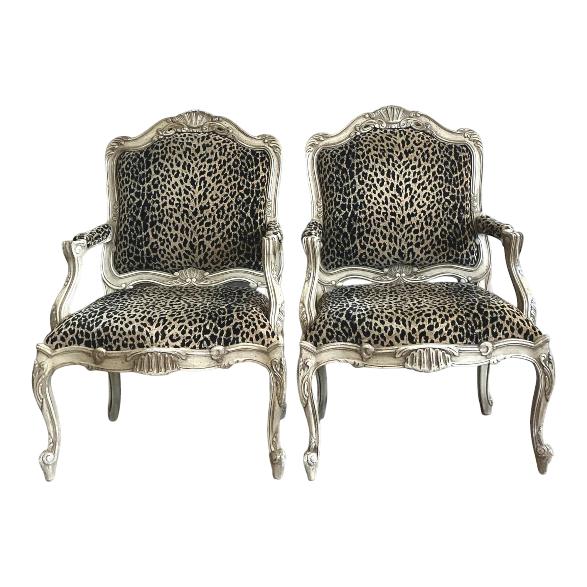 Vintage Regency Leopard Fauteuil Chairs - A Pair