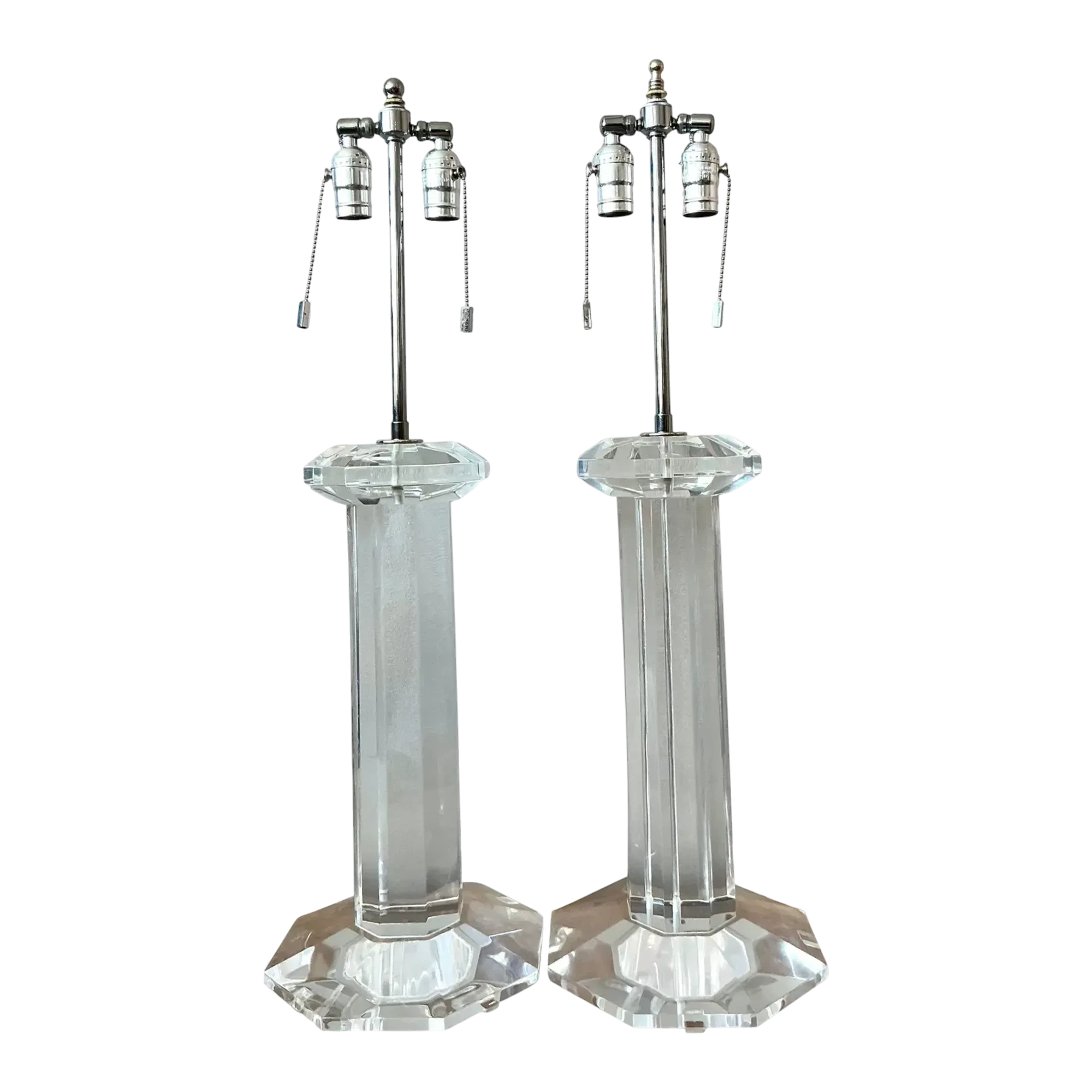 Vintage Regency Lucite Column Lamps - A Pair