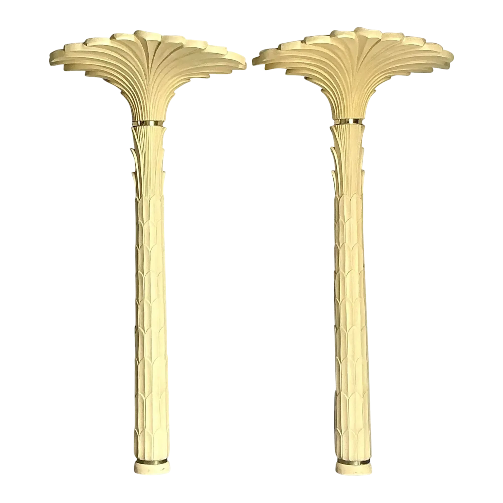 Vintage Regency Molded Resin Palm Torchiere After Serge Roche - Set of 2