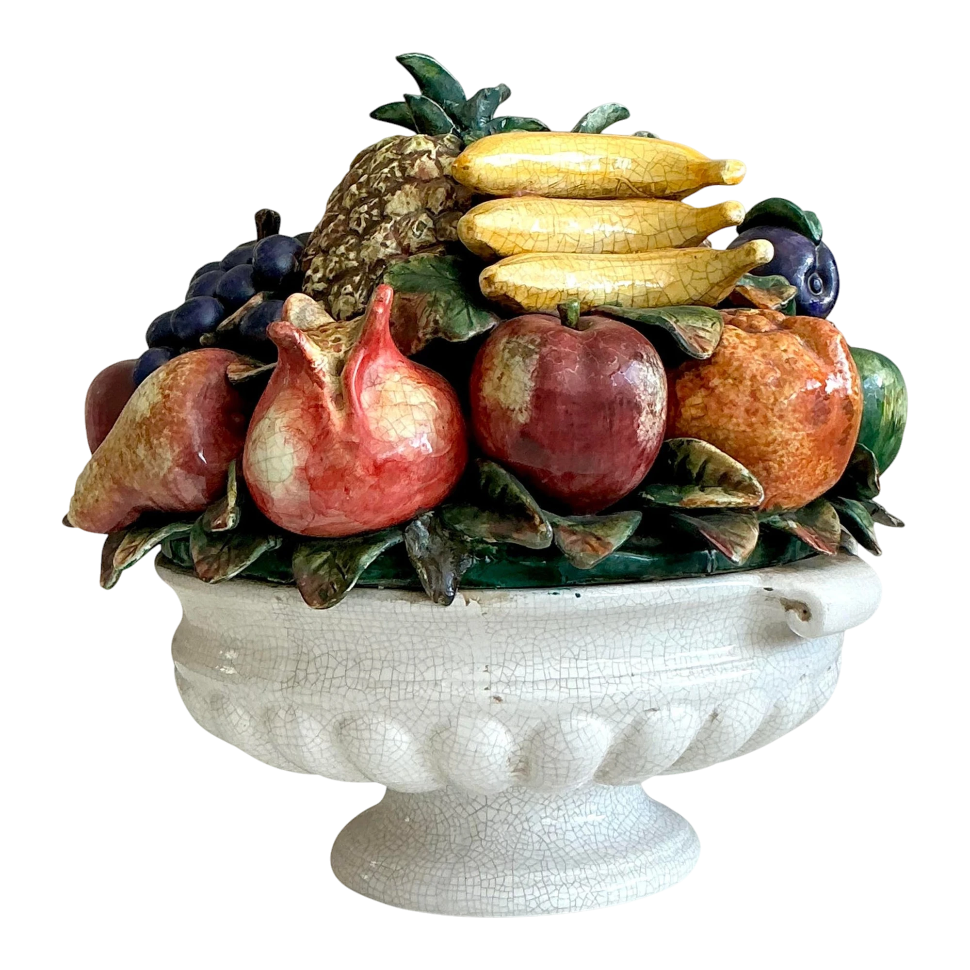 Vintage Regency Monumental Glazed Ceramic Bowl of Fruit