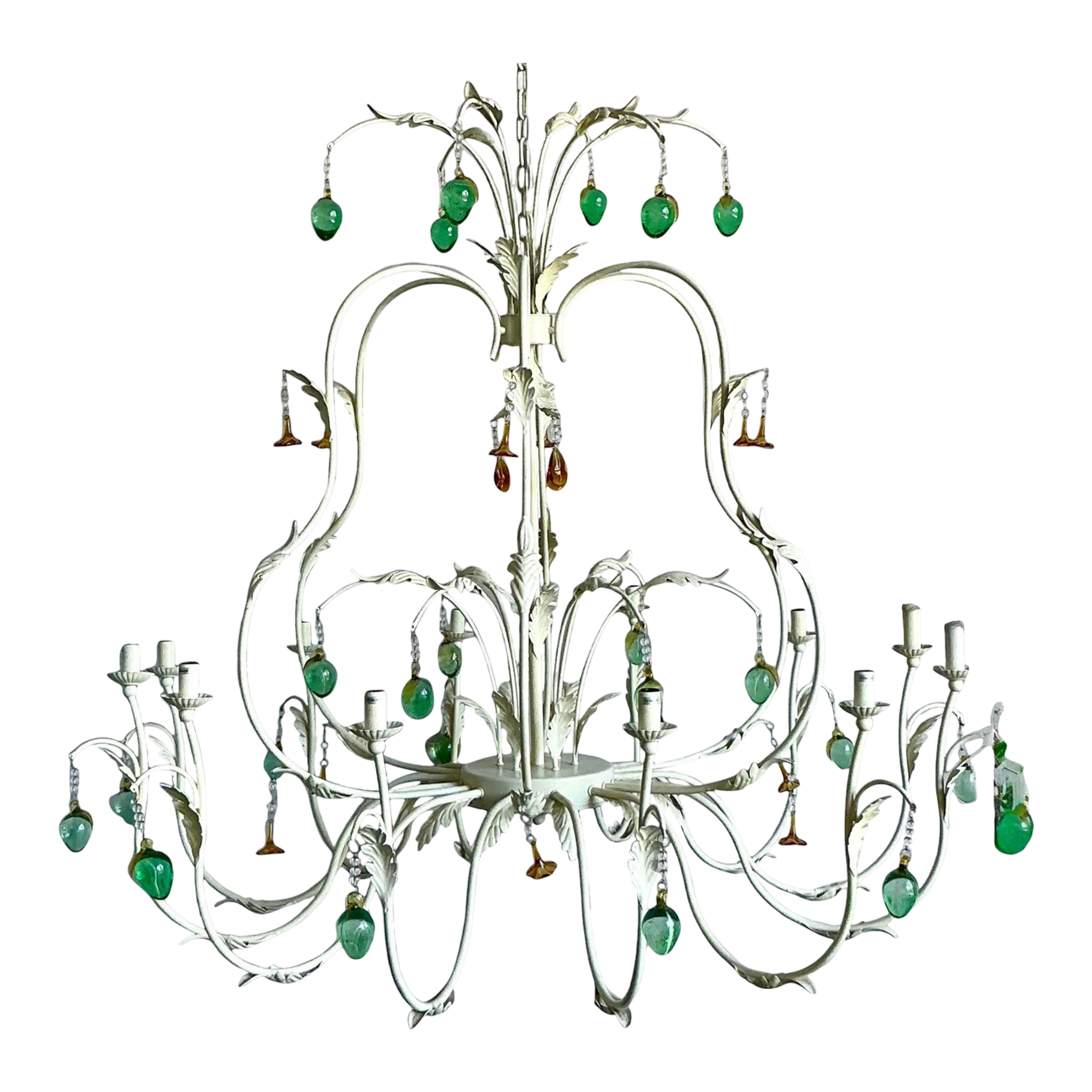 Vintage Regency Monumental Jade Crystal Drop Chandelier