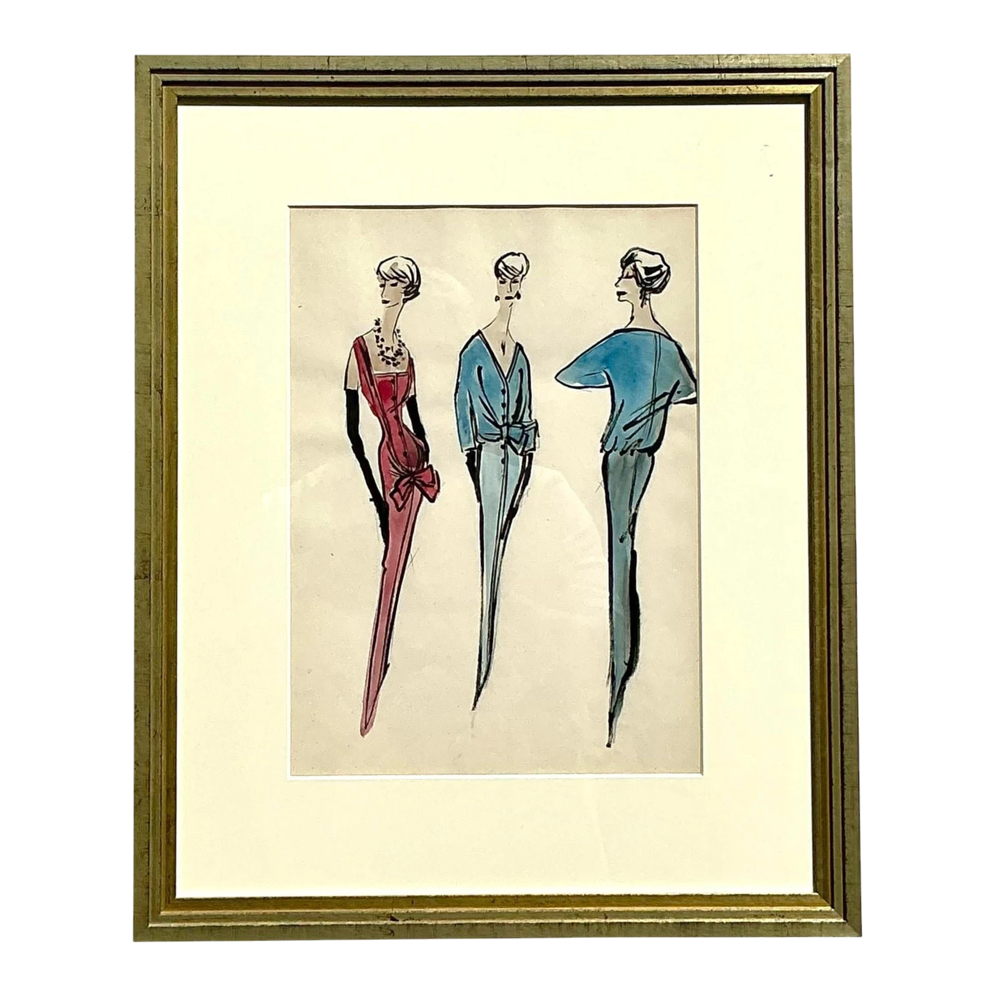 Vintage Regency Original Jacques Fath Fashion Sketch From Jane Stubbs Bergdorf Goodman
