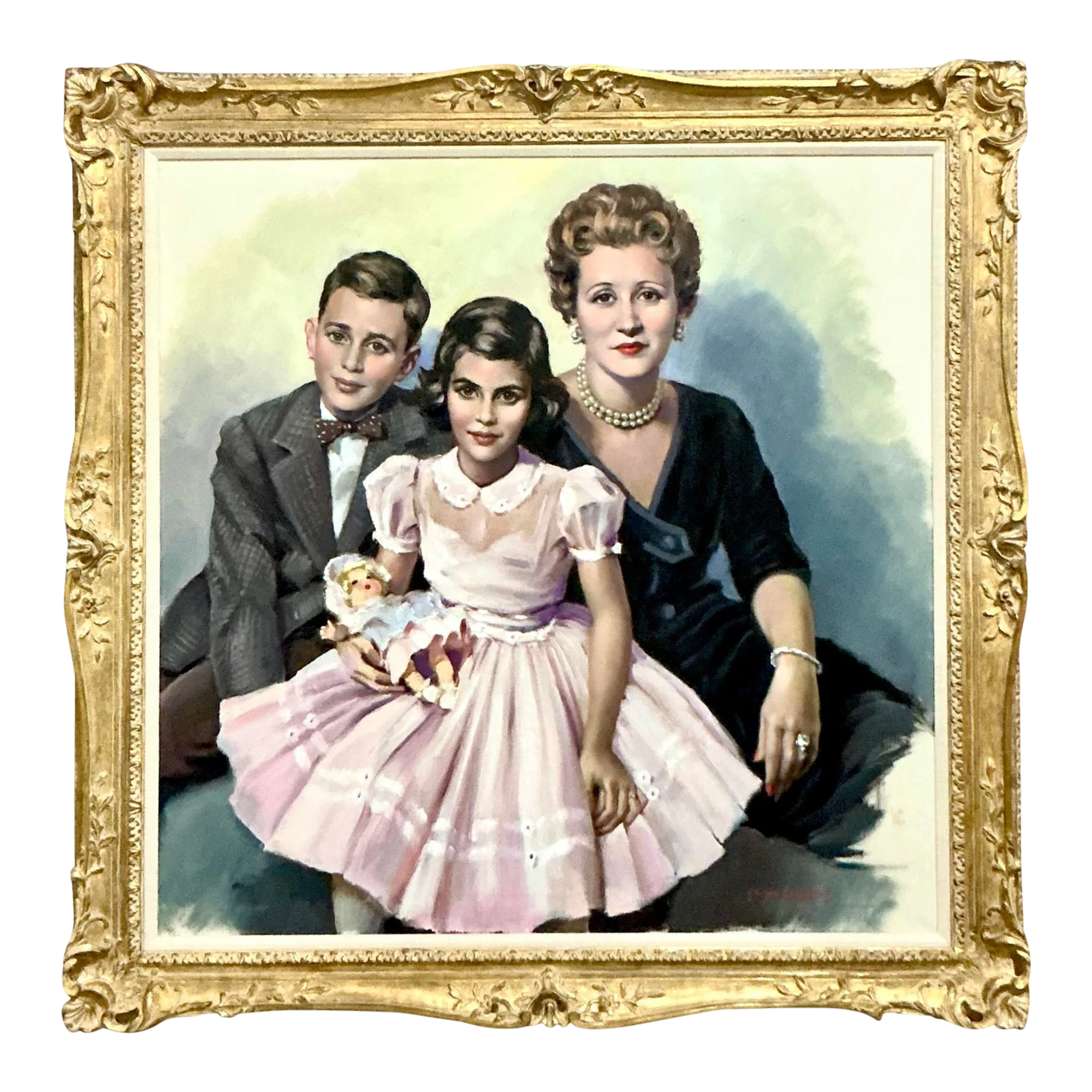 Vintage Regency Original Oil Portrait of Family