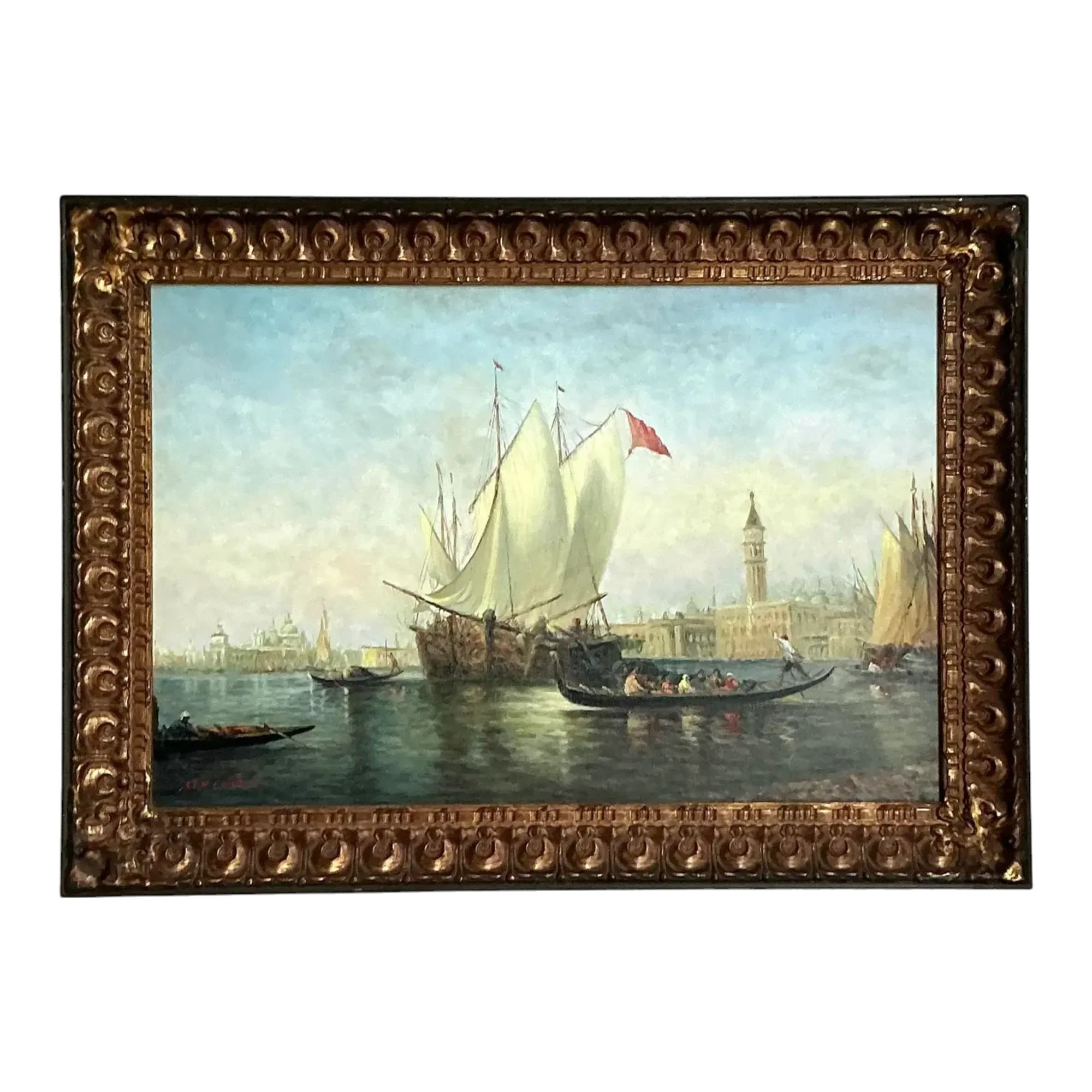 Vintage Regency Original Oil Seascape on Canvas