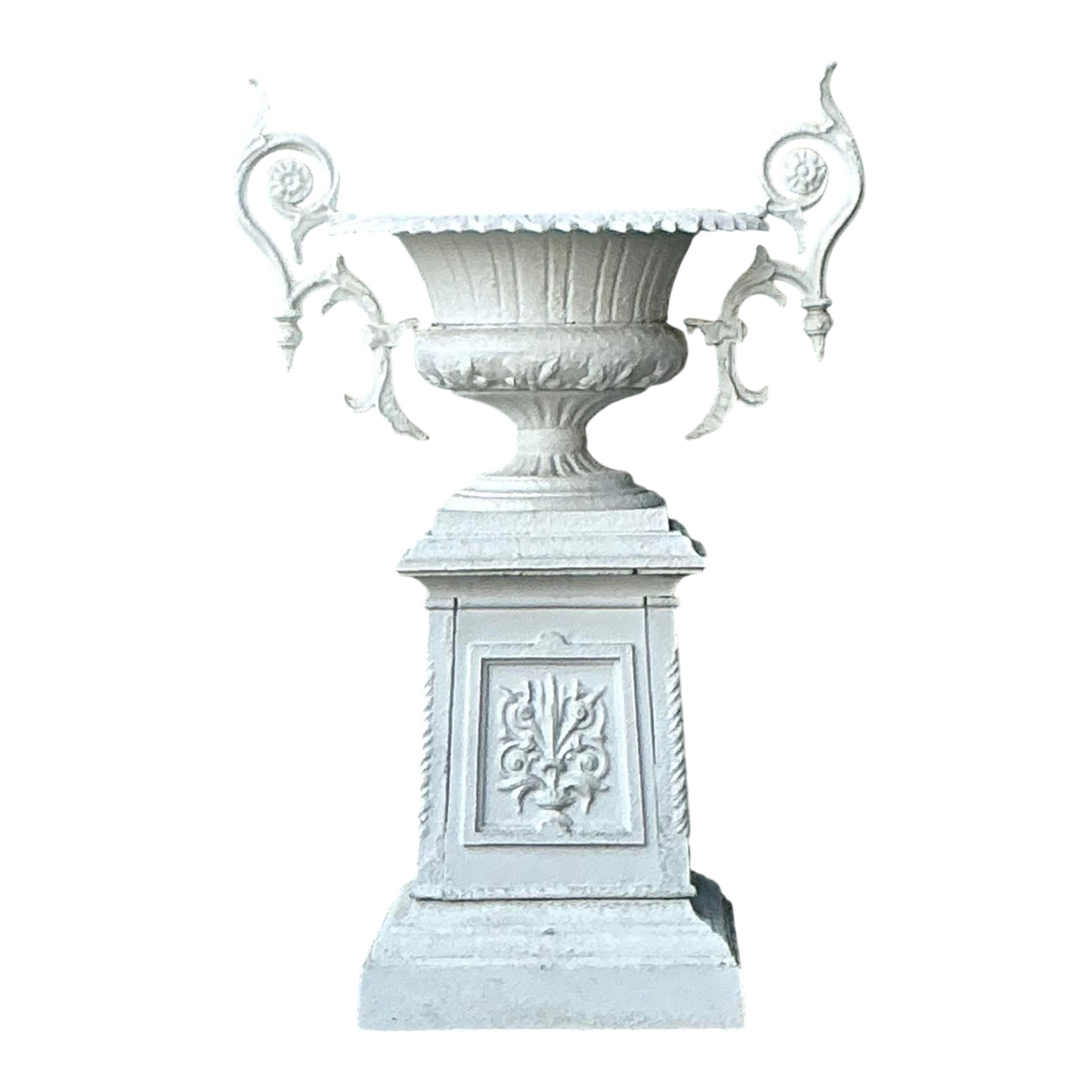 Vintage Regency Painted Wrought Iron Urn on Pedestal