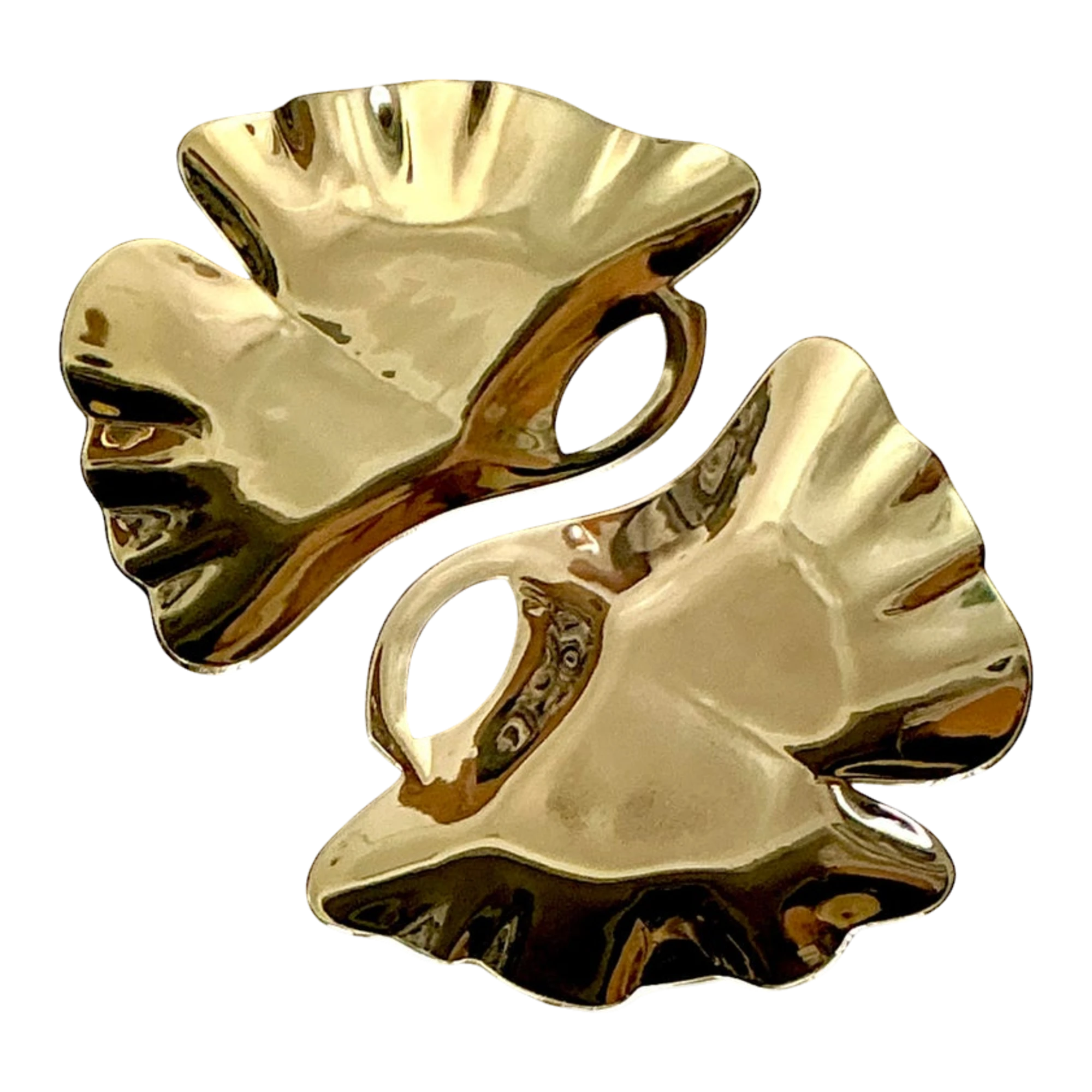 Vintage Regency Polished Brass Ginko Leaf Trays - a Pair