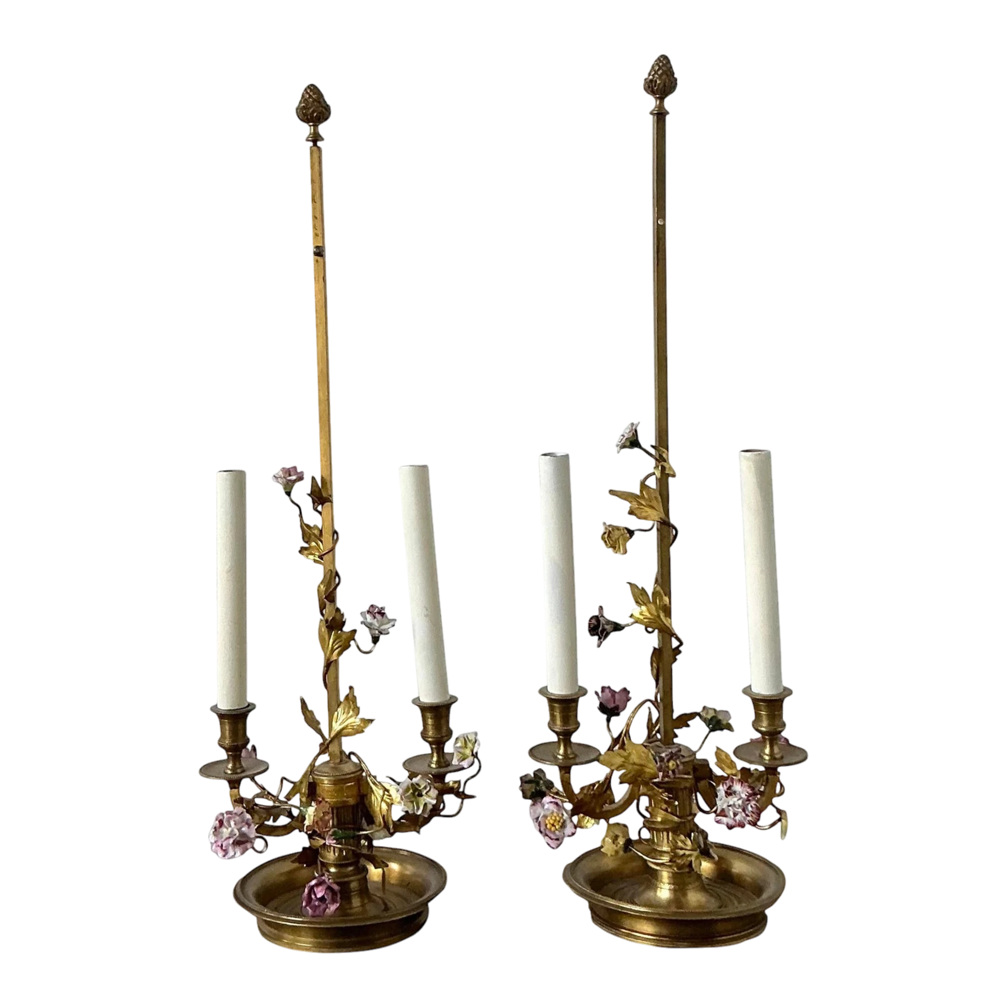 Vintage Regency Porcelain Roses Lamps - a Pair