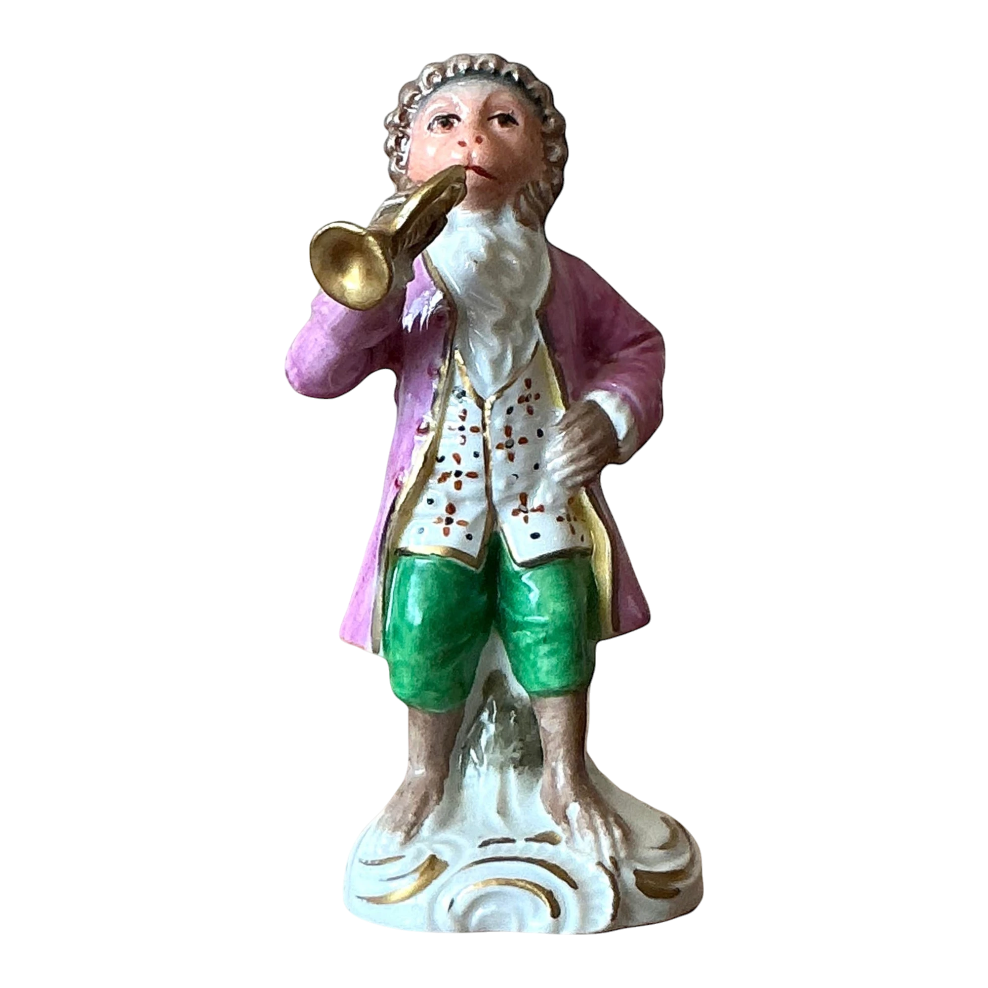 Vintage Regency Sitzendorf Porcelain Monkey Playing Trumpet