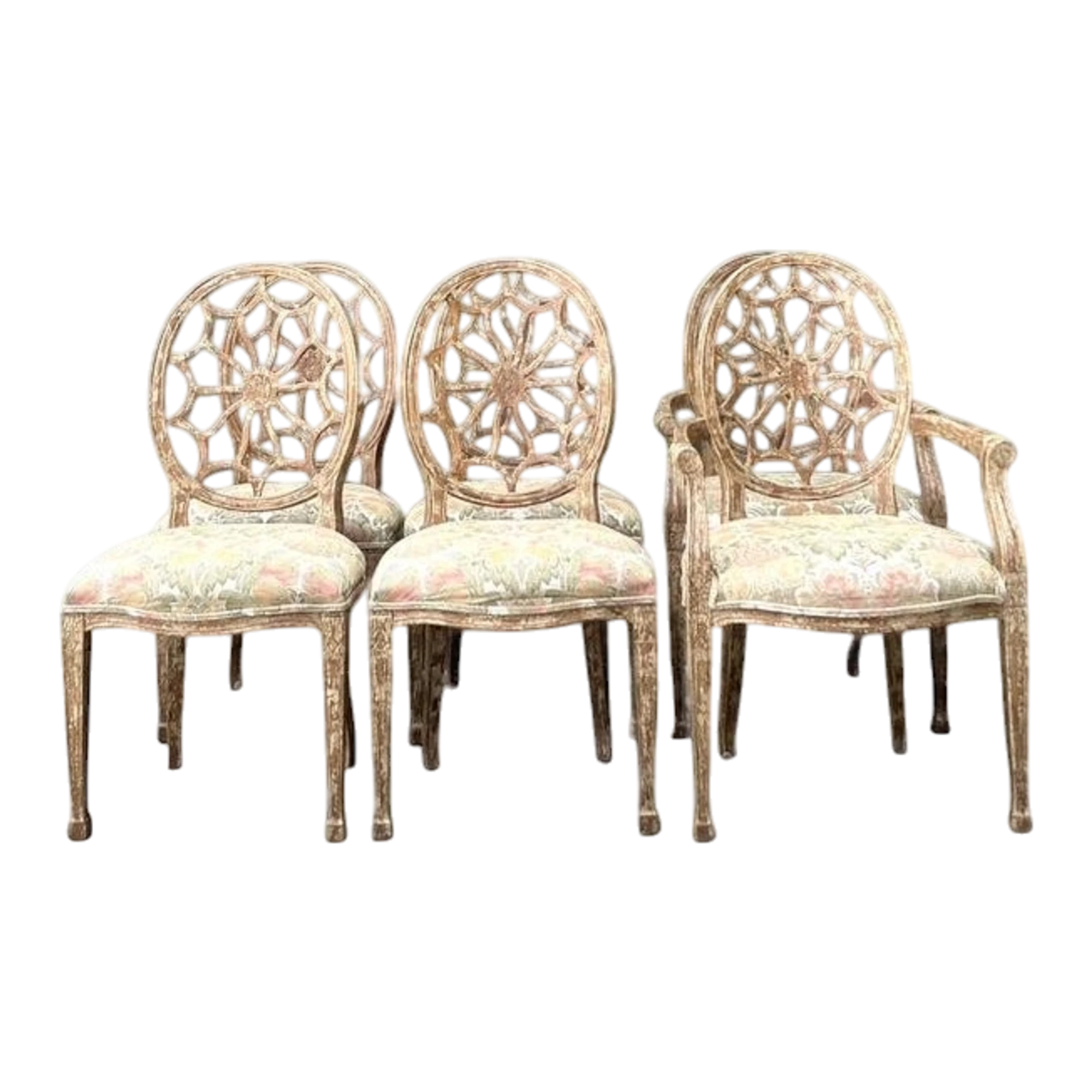 Vintage Regency Spider Web Dining Chairs - Set of 6