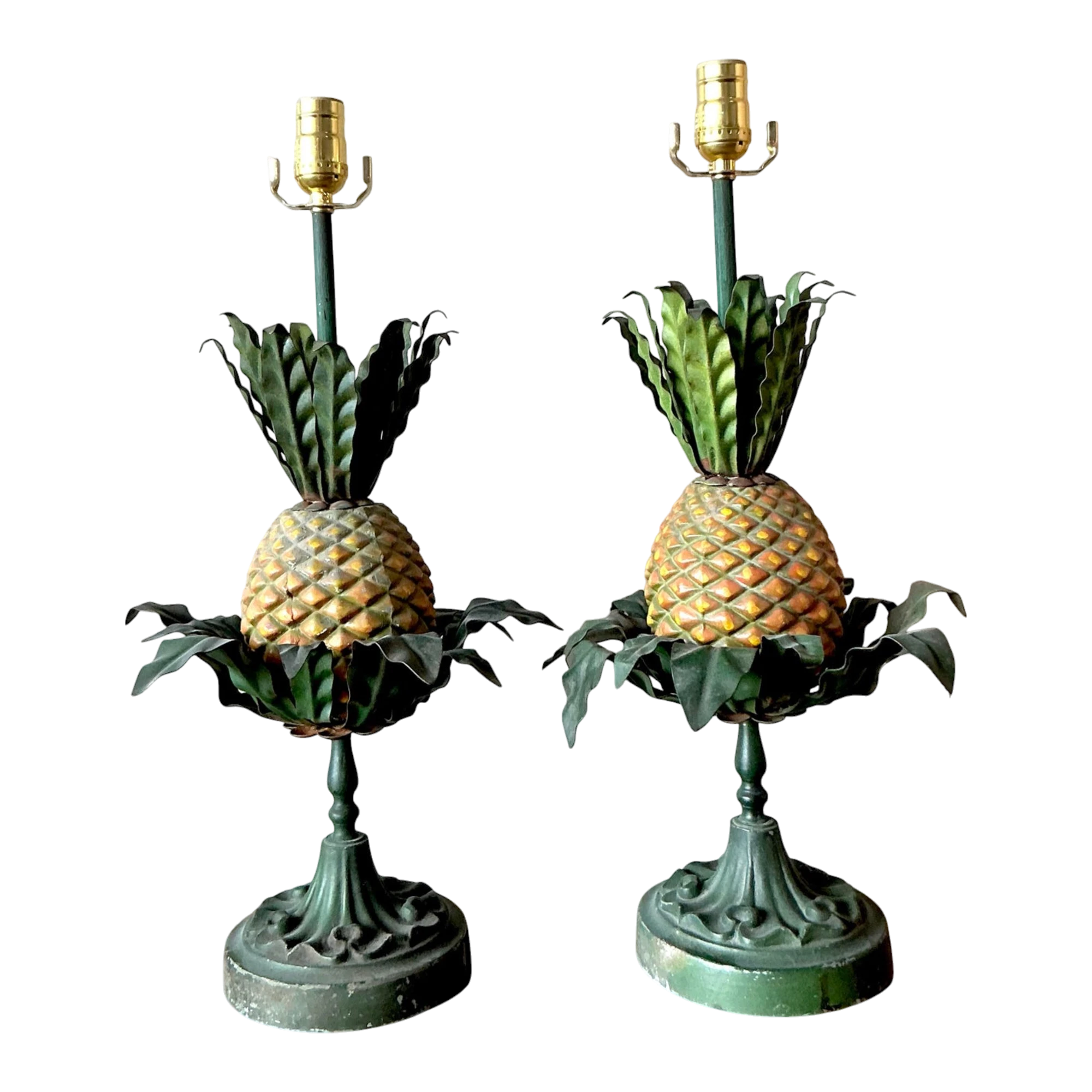 Vintage Regency Tole Pineapple Lamps - A Pair