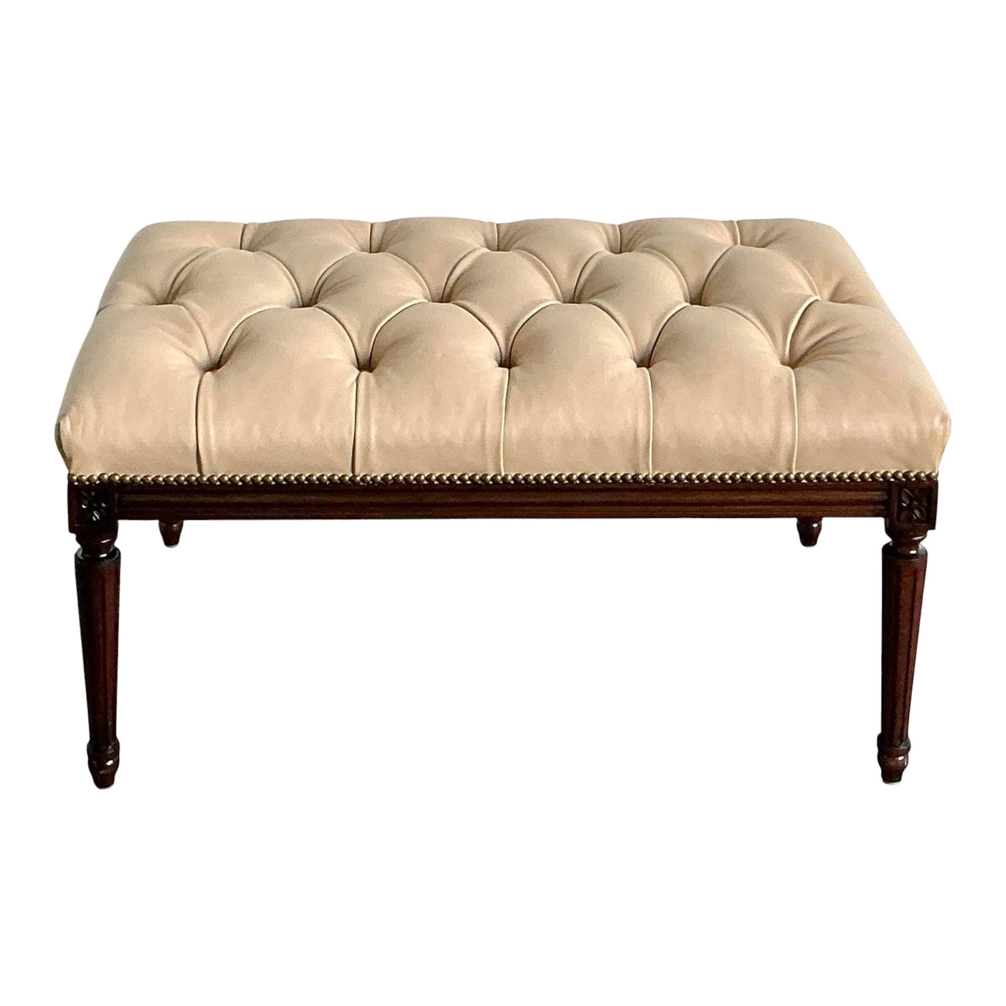 Vintage Regency Tufted Leather Bench