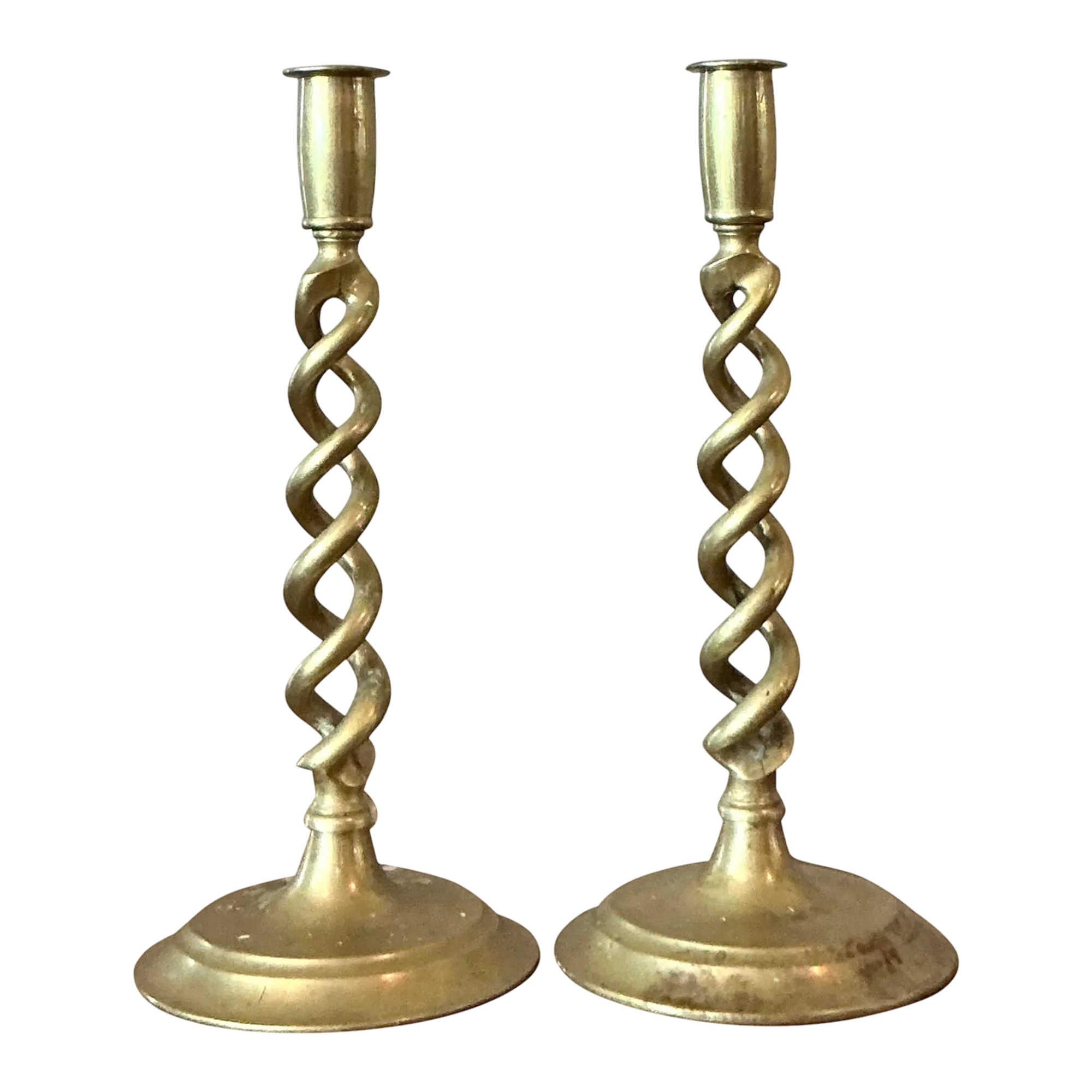 Vintage Regency Twisted Brass Candlesticks - A Pair