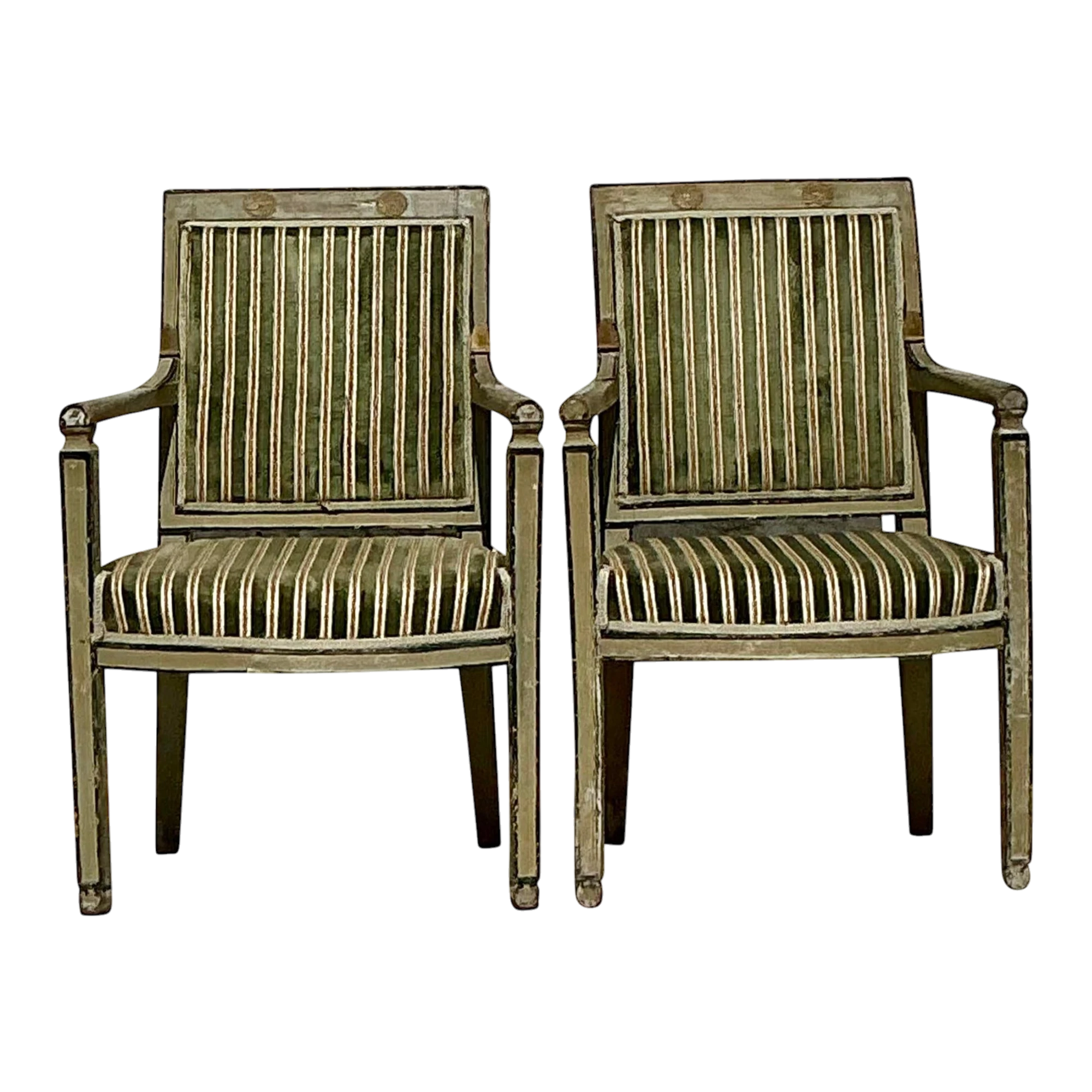 Vintage Regency Velvet Stripe Fauteuil Chairs - A Pair