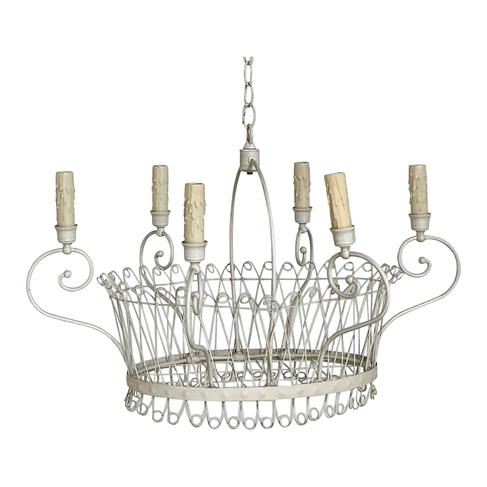 Vintage Regency Wire Basket Six Arm Chandelier