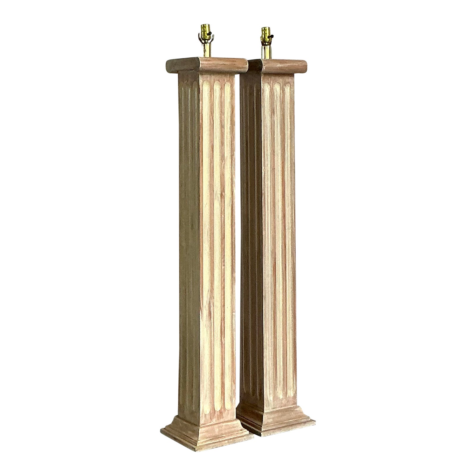 Vintage Regency Wooden Column Floor Lamps - A Pair