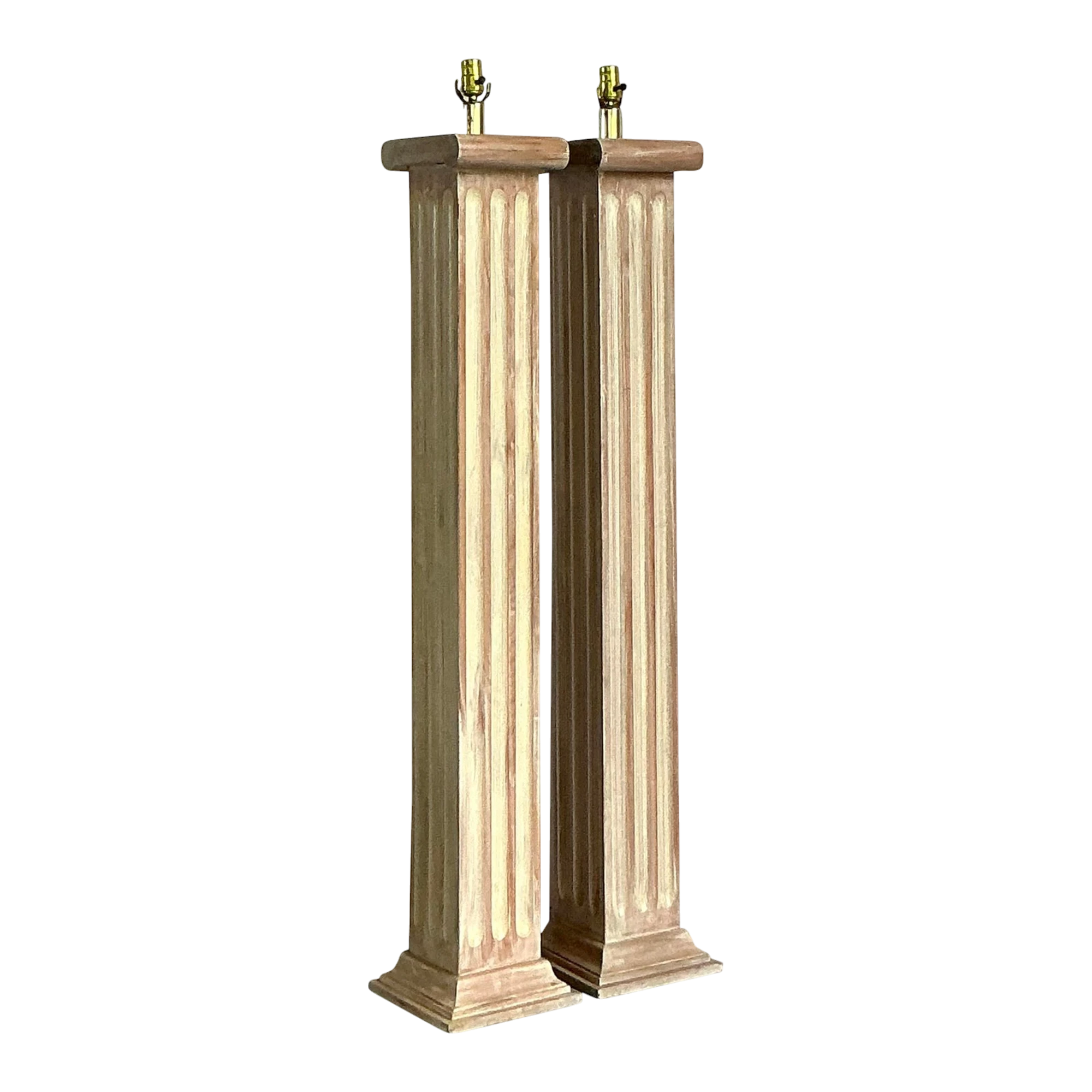 Vintage Regency Wooden Column Floor Lamps - A Pair