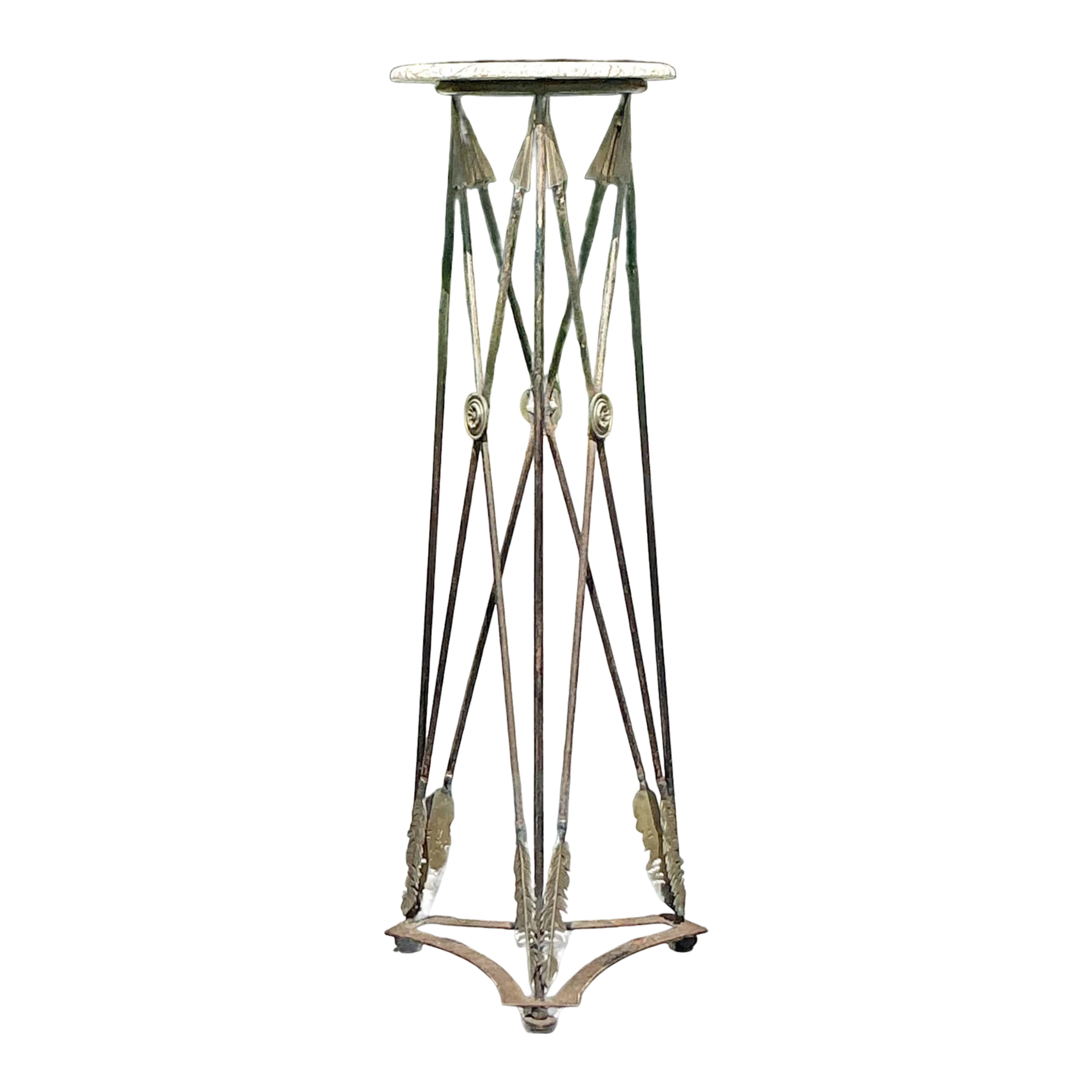 Vintage Regency Wrought Iron and Brass Arrow Pedestal