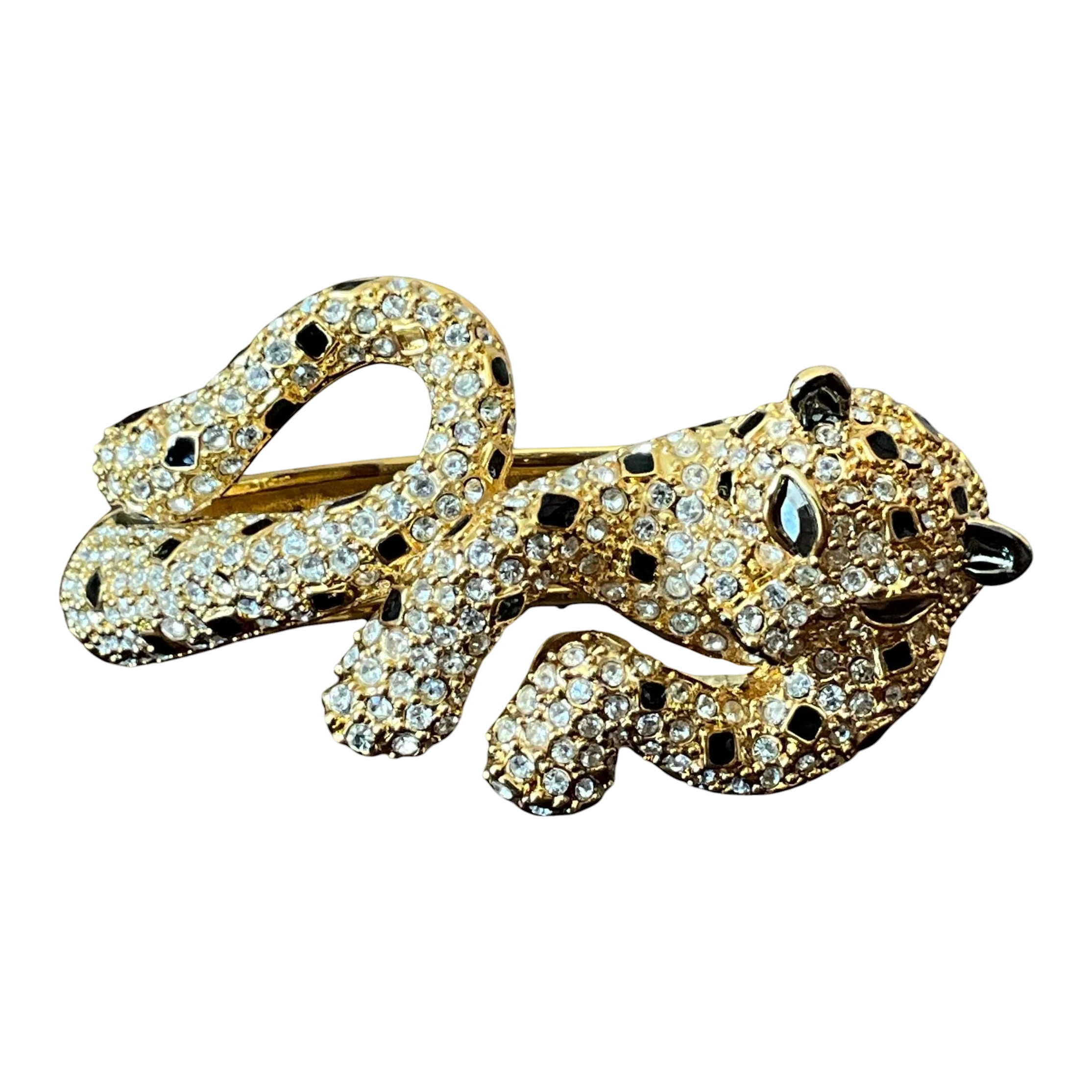 Vintage Rhinestone & Black Enamel Leopard Bracelet — additional photo 1