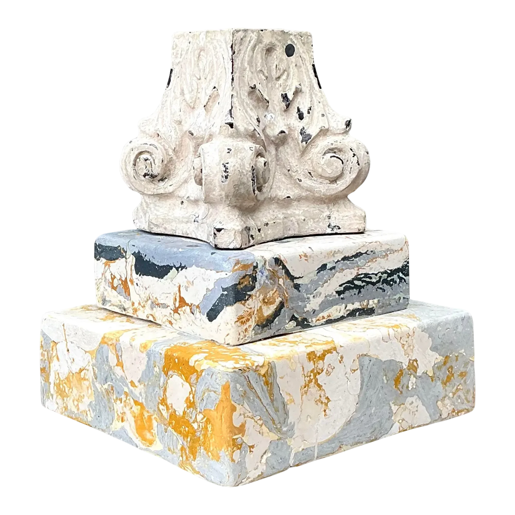 Vintage Scagliola Artisan Plaster Totem