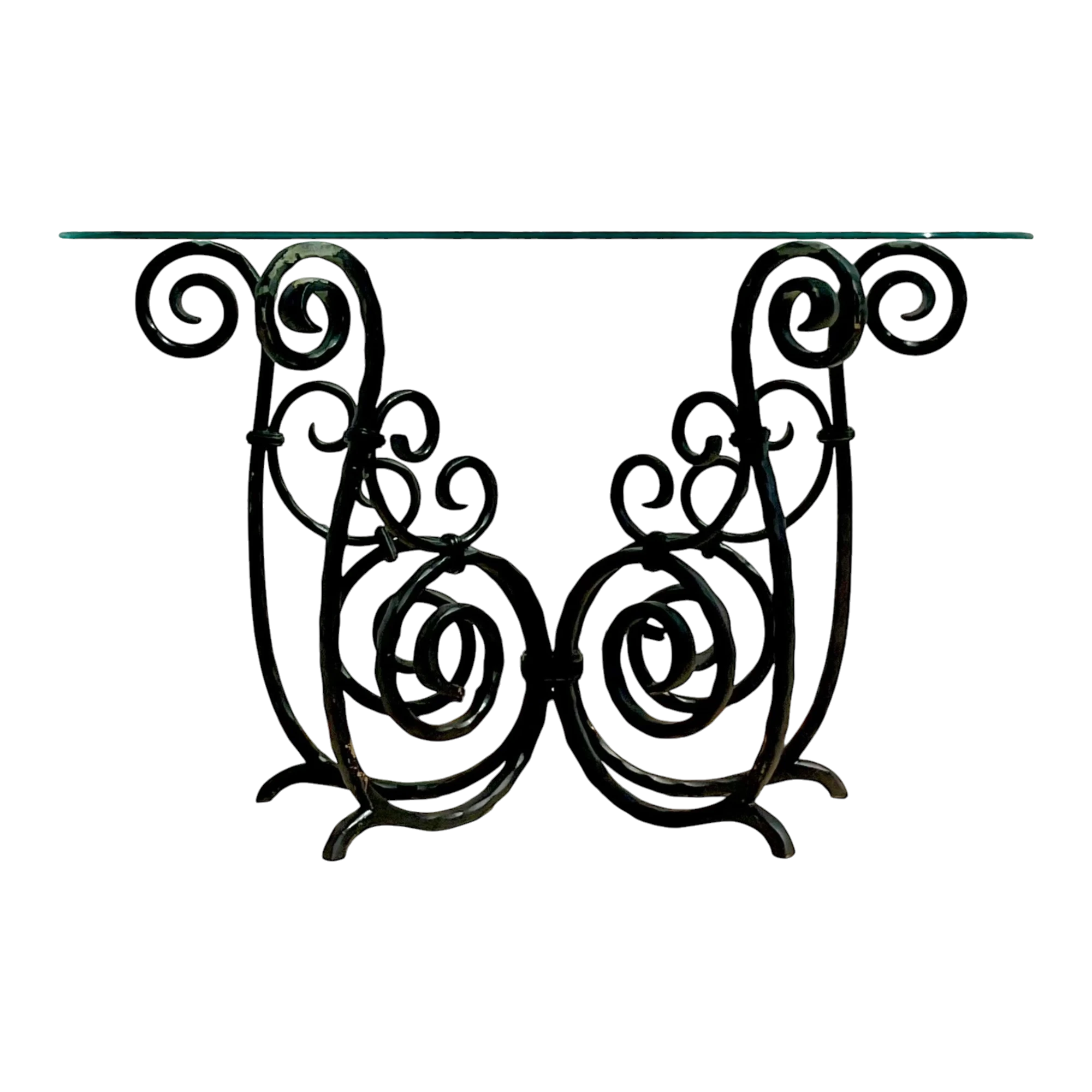 Vintage Scroll Wrought Iron Console Table