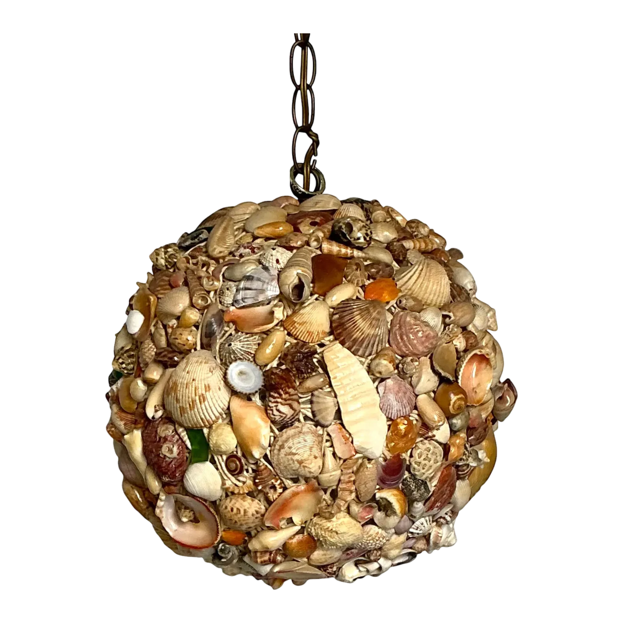 Vintage Shell Encrusted Sphere Hanging Light