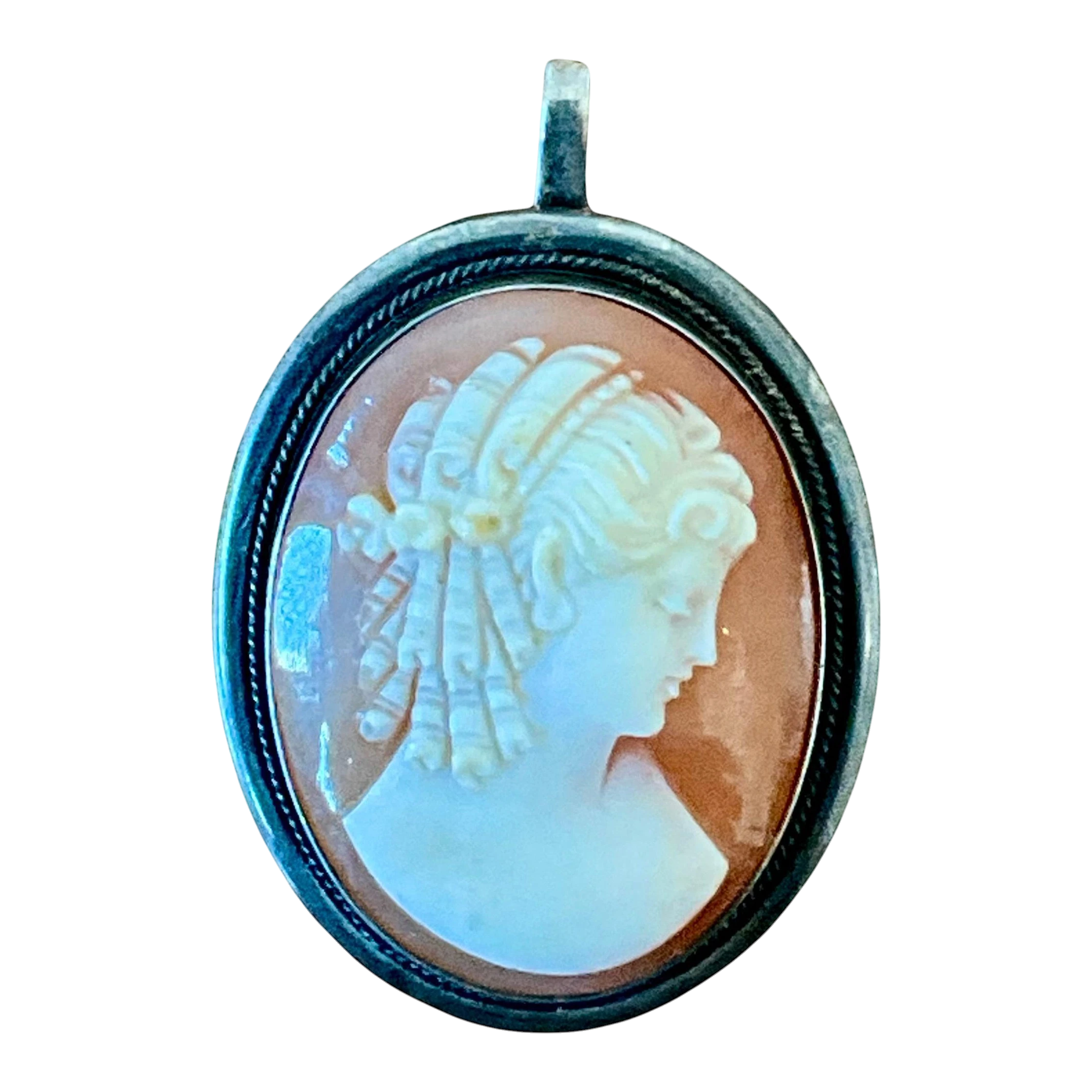 Vintage Silver Shell Cameo Brooch Pendant Brooch