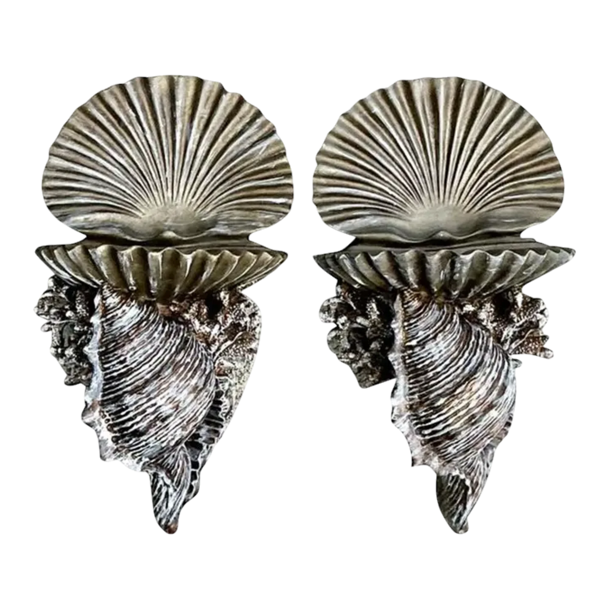 Vintage Silvered Clam Shell Brackets - A Pair