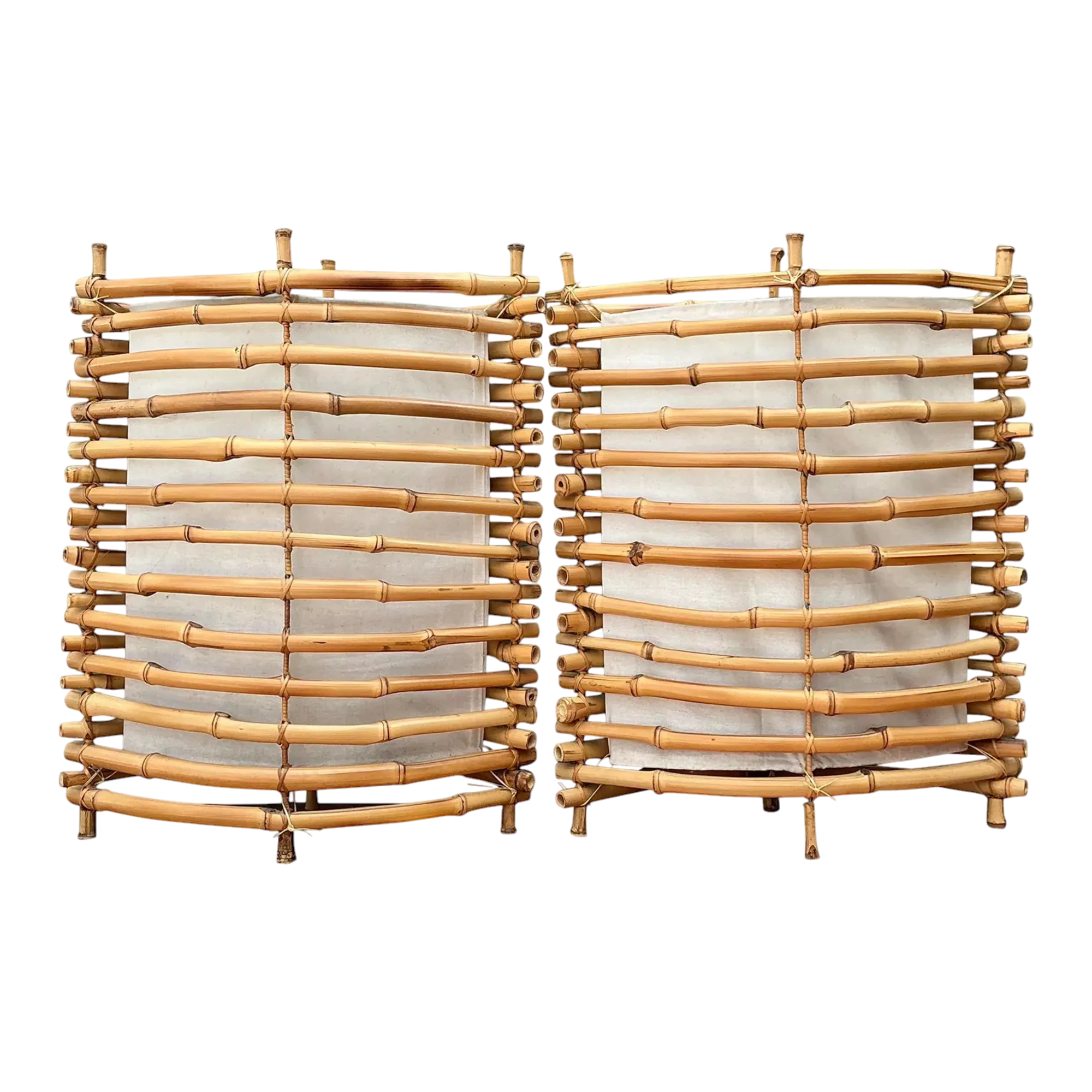 Vintage Stacked Bamboo Lantern Lamps - A Pair