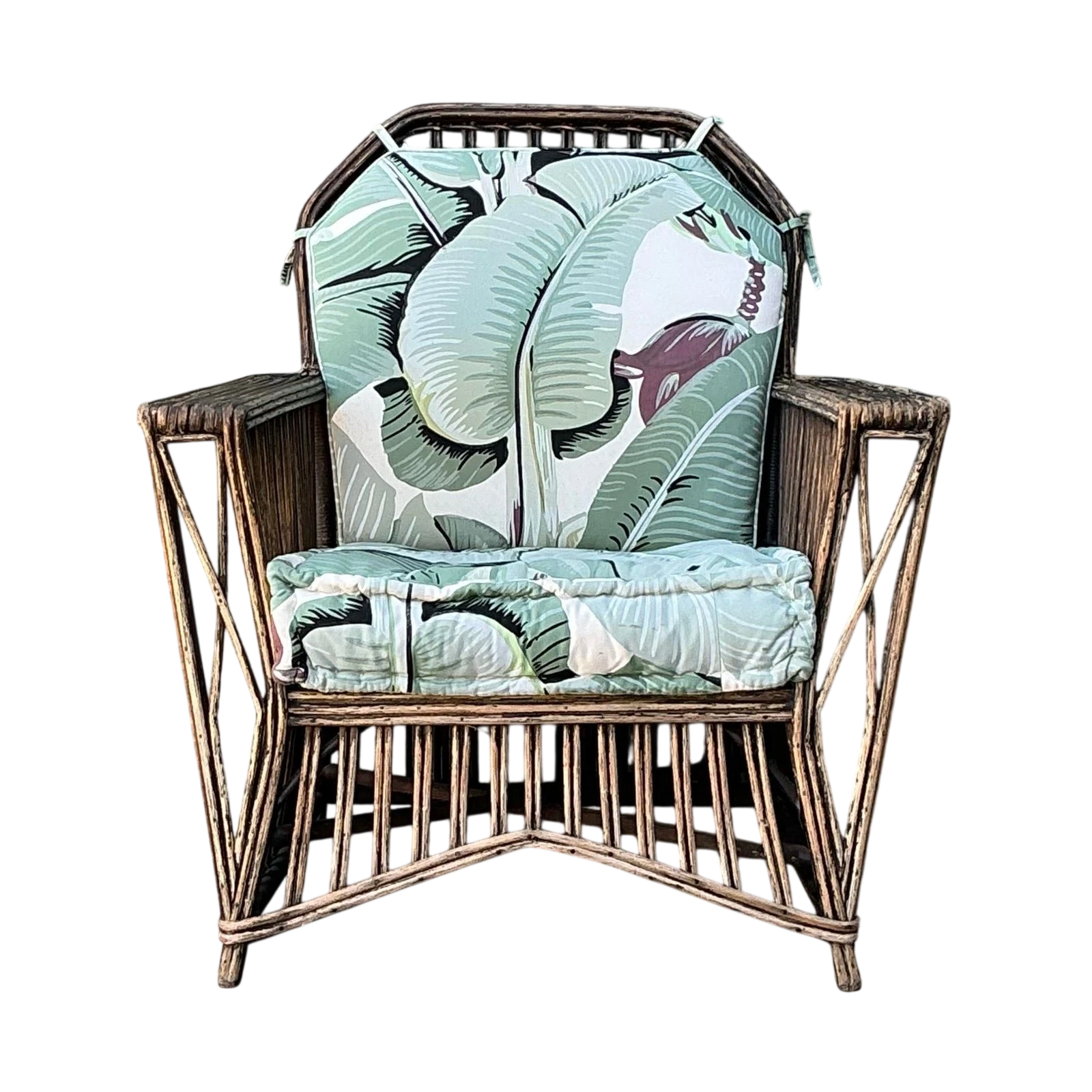 Vintage Stick Rattan Lounge Chair in Stockwell Performance “Martinique”