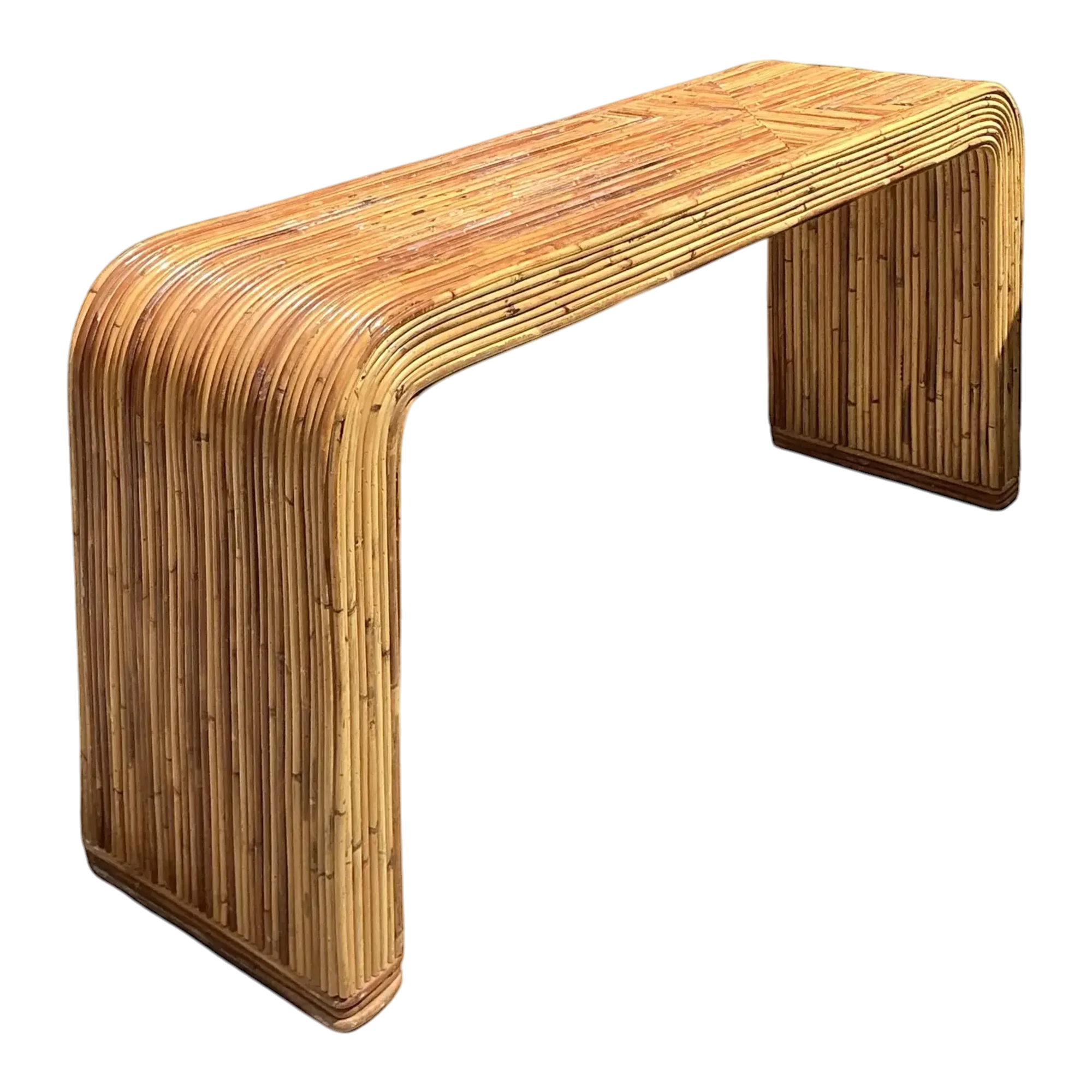 Vintage Tagged Gabriella Crespi Pencil Reed Waterfall Console Table