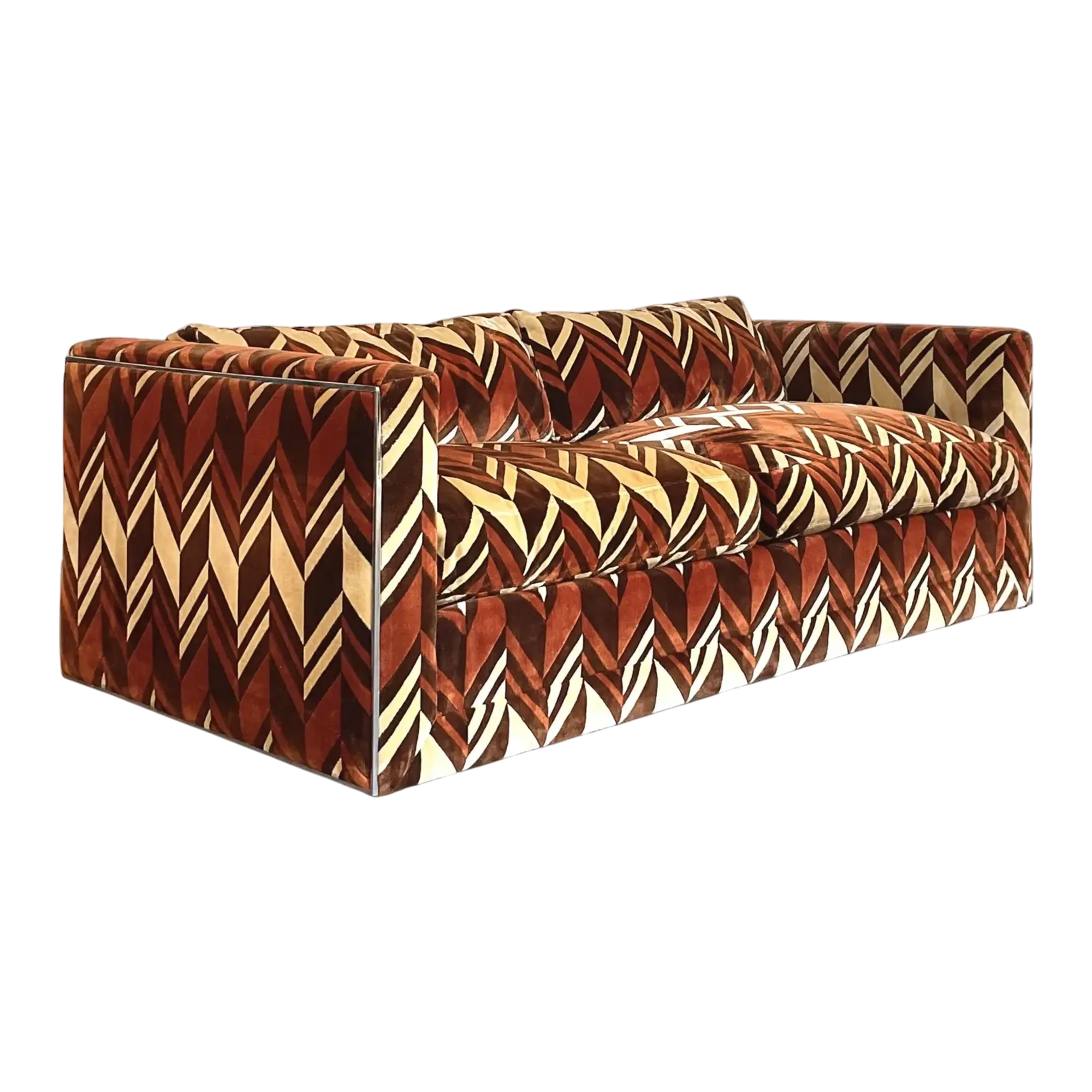 Vintage Thayer Coggin Chevron Velvet Sofa