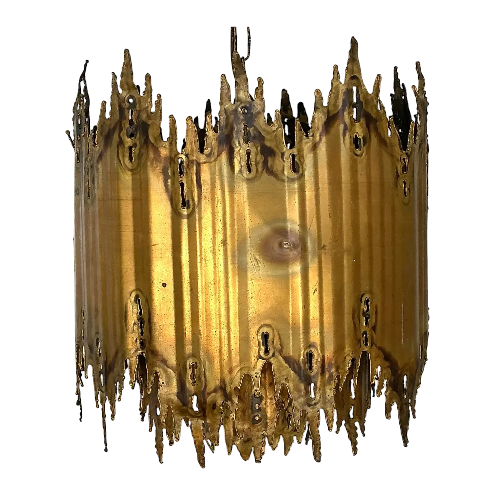 Vintage Tom Greene Brutalist Torch Cut Brass Chandelier