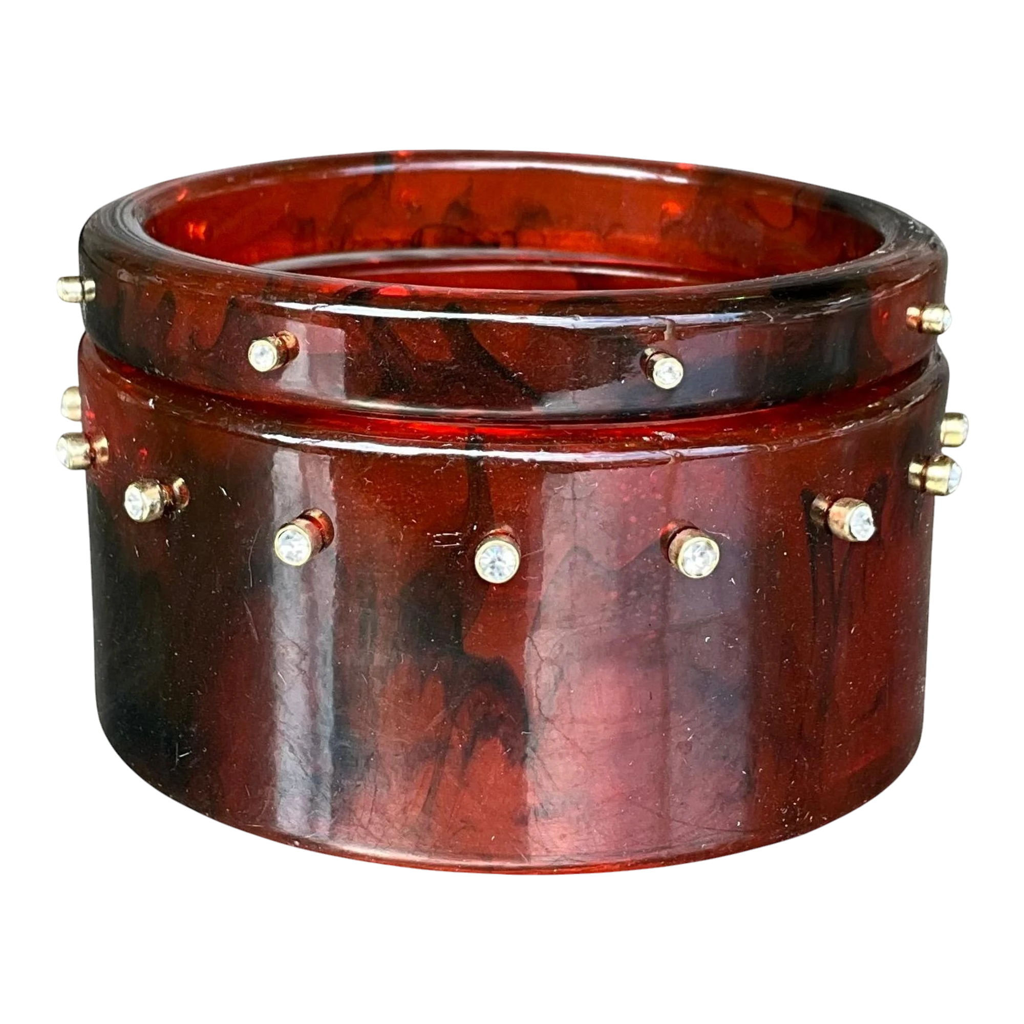 Vintage Tortoise Lucite Bangle with Rhinestones- a Set