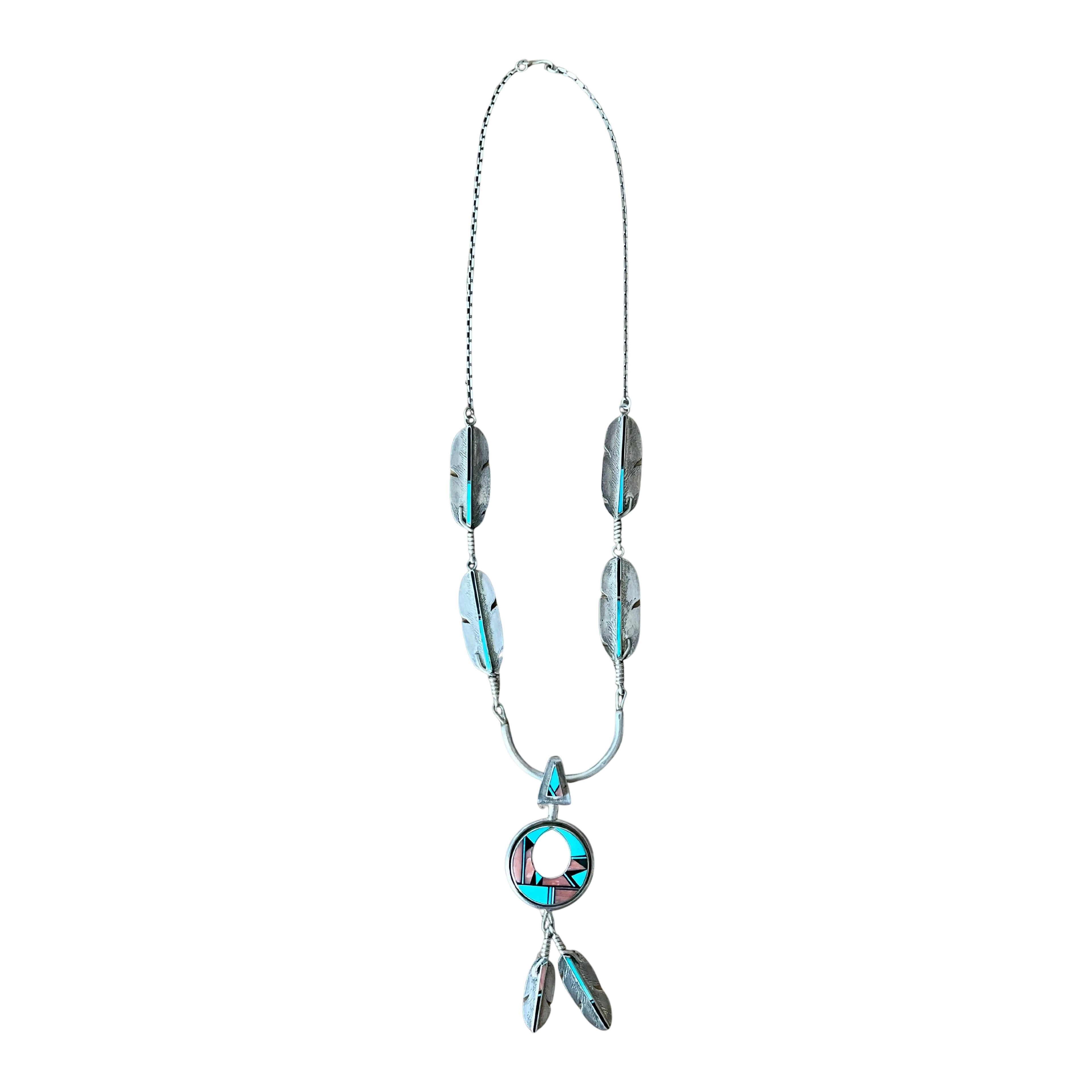 Vintage Turquoise Native American 925 Silver Pendant Necklace — additional photo 1